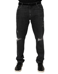 Dolce & Gabbana Schwarze Slim Fit Jeans aus Baumwolle mit Distressed-Effekten, Rissen und Logo