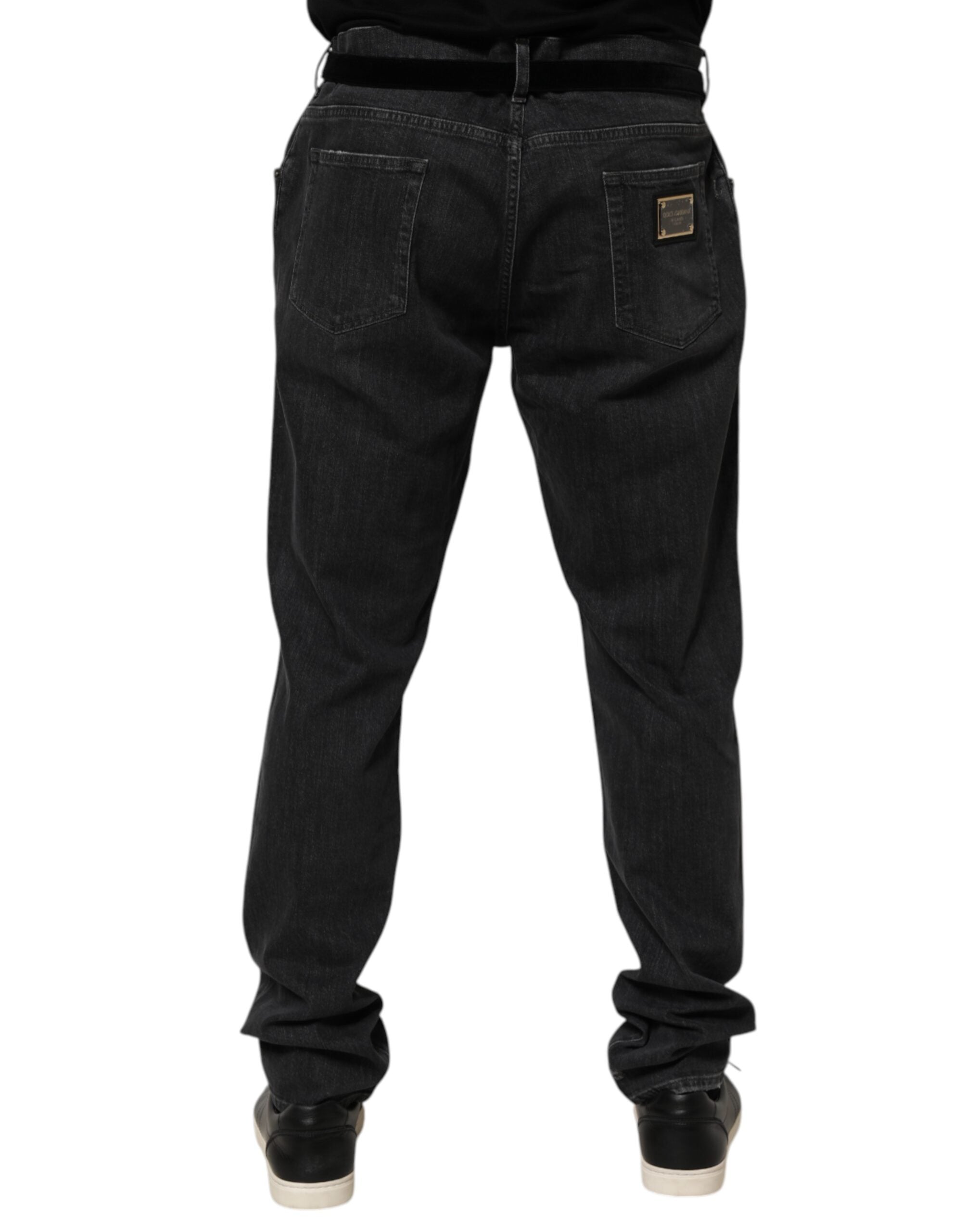 Dolce & Gabbana Schwarze Slim Fit Jeans aus Baumwolle mit Distressed-Effekten, Rissen und Logo