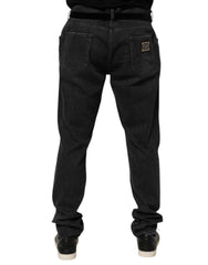 Dolce & Gabbana Schwarze Slim Fit Jeans aus Baumwolle mit Distressed-Effekten, Rissen und Logo