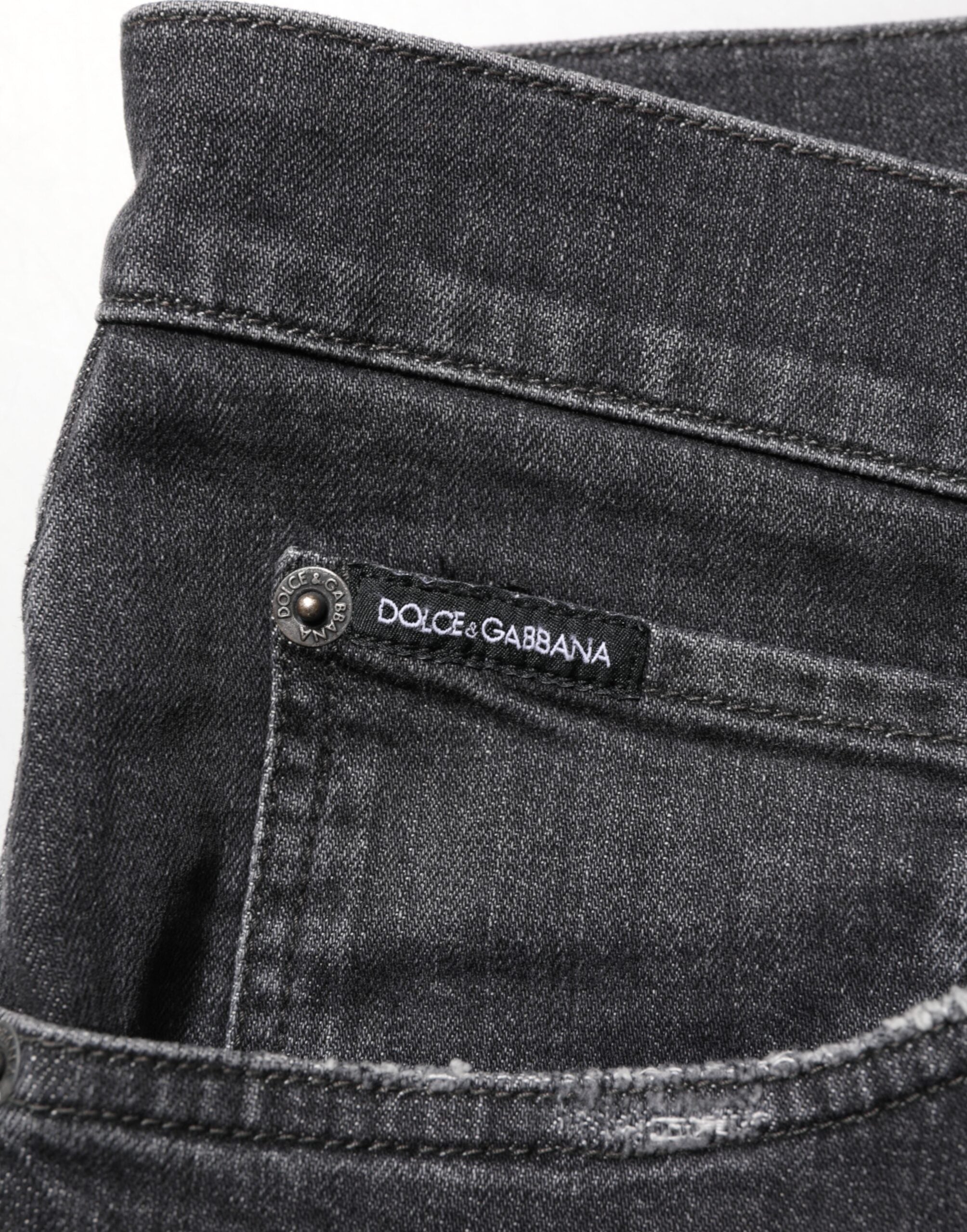 Dolce & Gabbana Schwarze Slim Fit Jeans aus Baumwolle mit Distressed-Effekten, Rissen und Logo