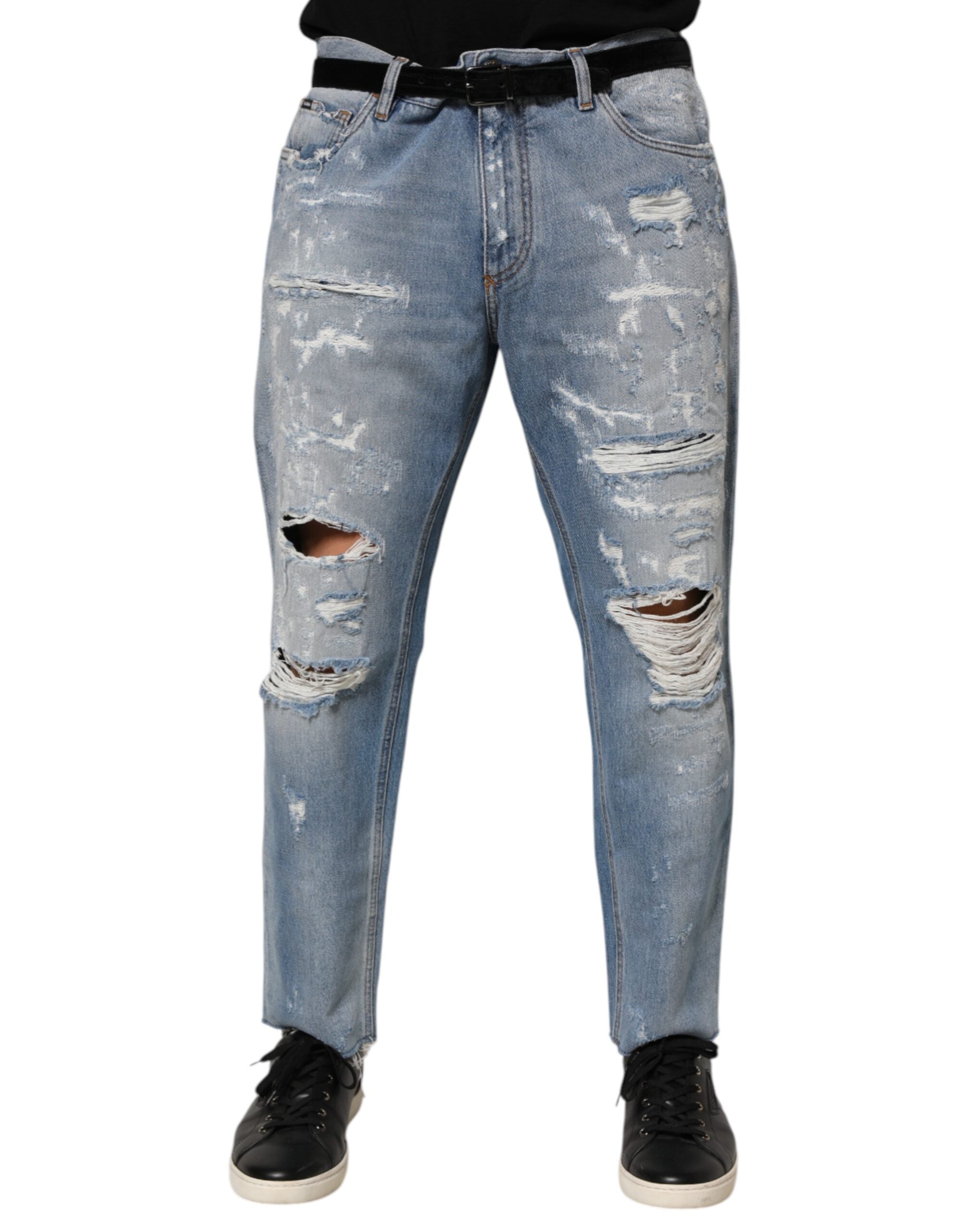 Dolce & Gabbana Blaue Distressed Ripped Denim Hose Jeans