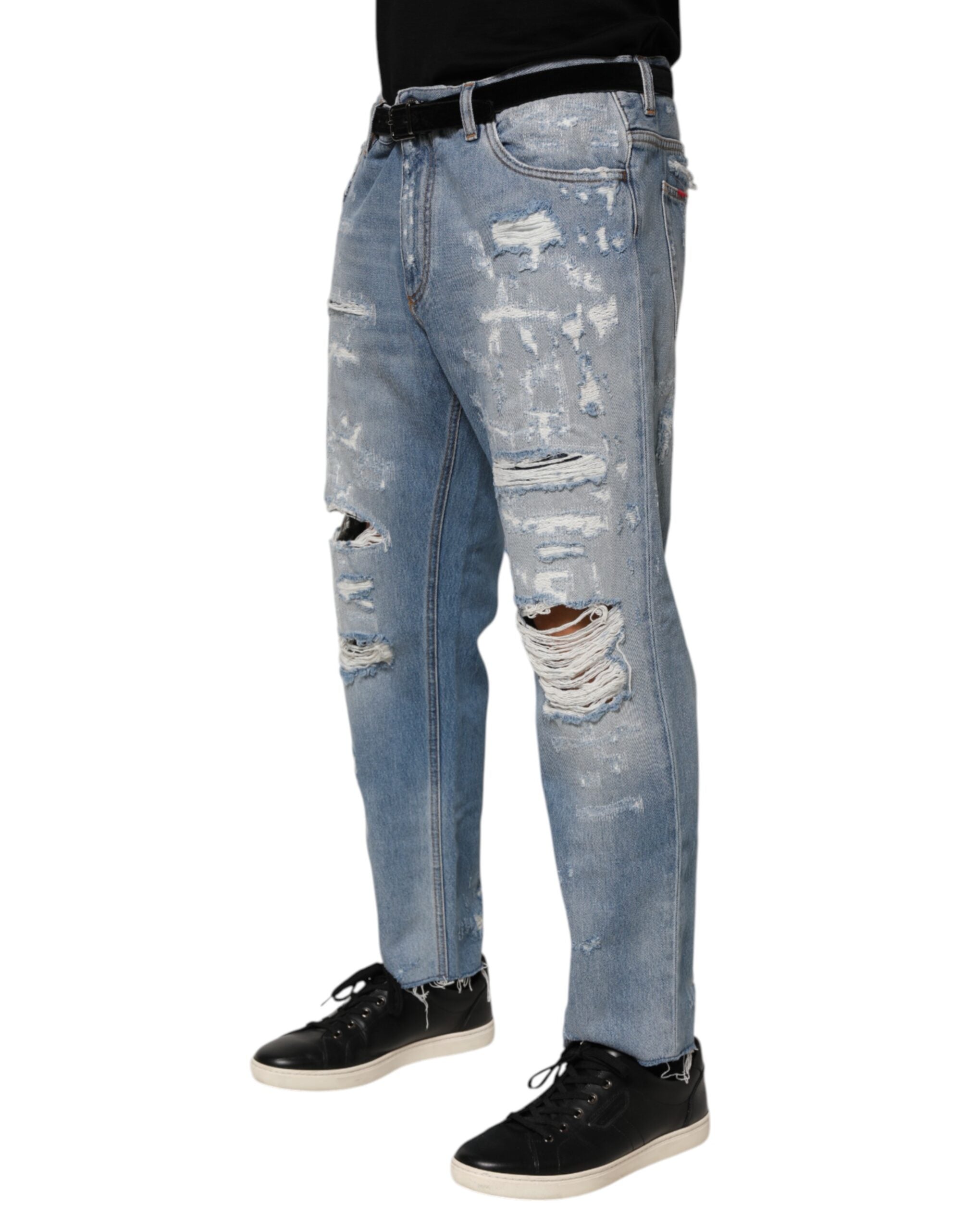 Dolce & Gabbana Blaue Distressed Ripped Denim Hose Jeans