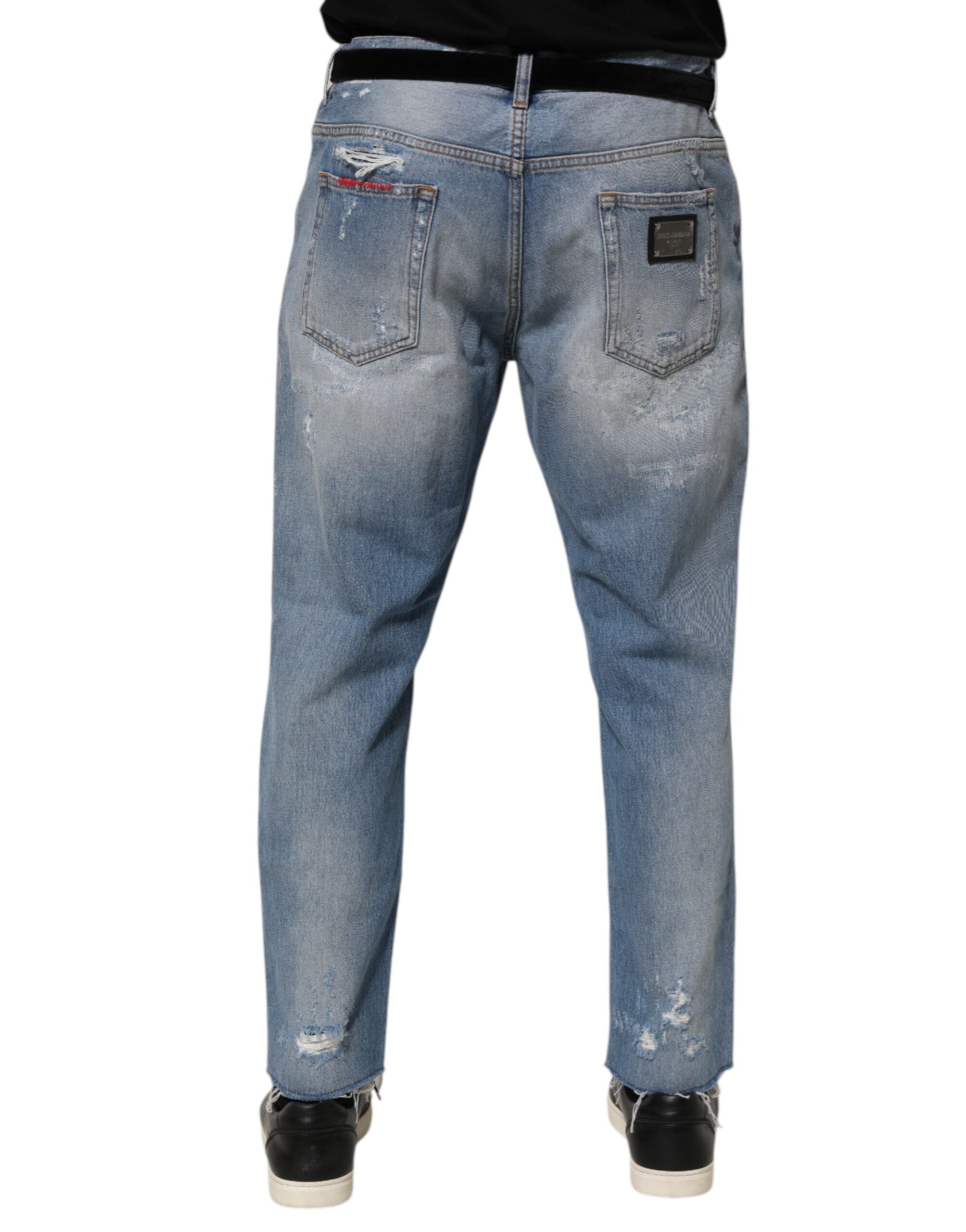 Dolce & Gabbana Blaue Distressed Ripped Denim Hose Jeans