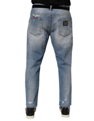 Dolce & Gabbana Blaue Distressed Ripped Denim Hose Jeans