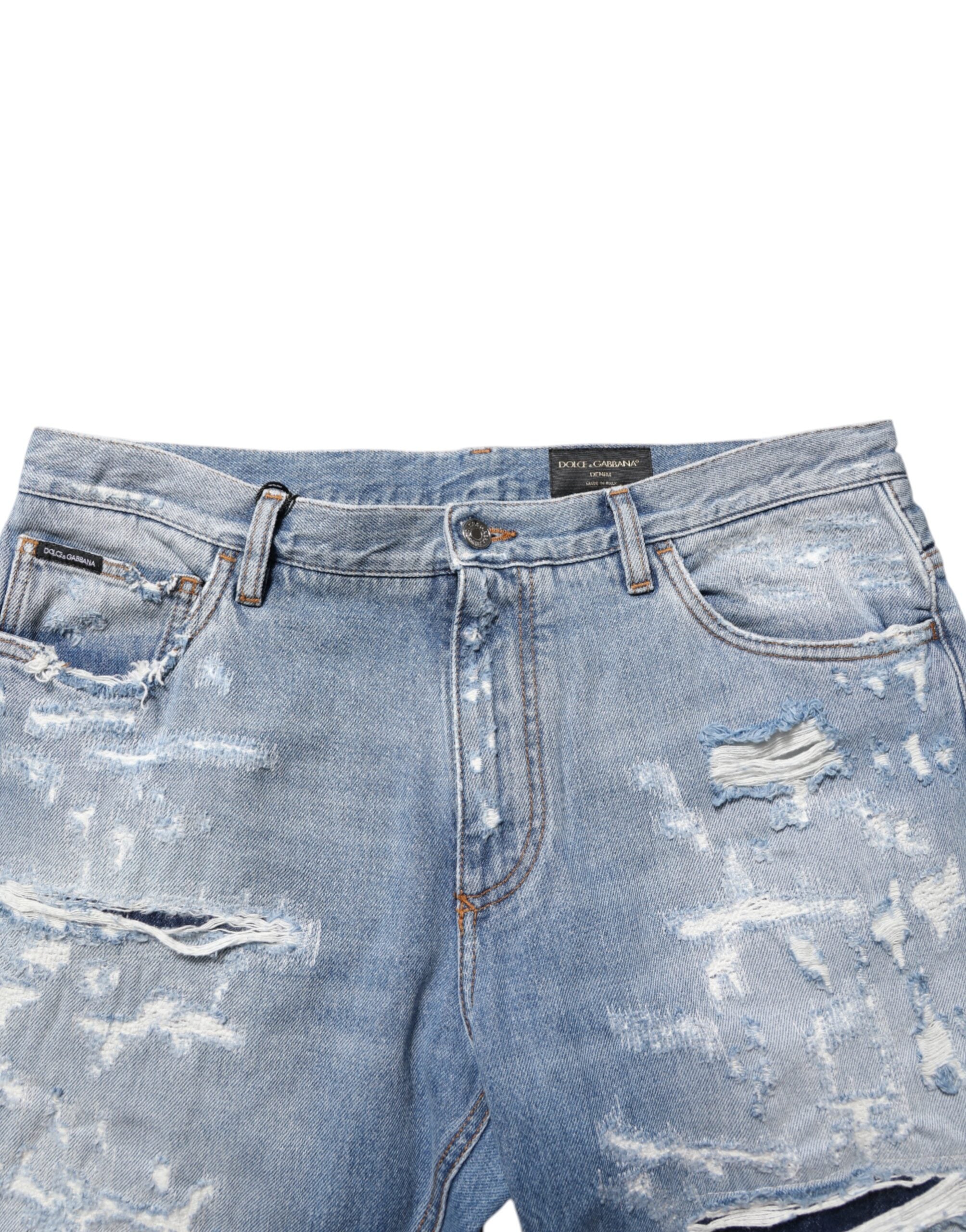 Dolce & Gabbana Blaue Distressed Ripped Denim Hose Jeans