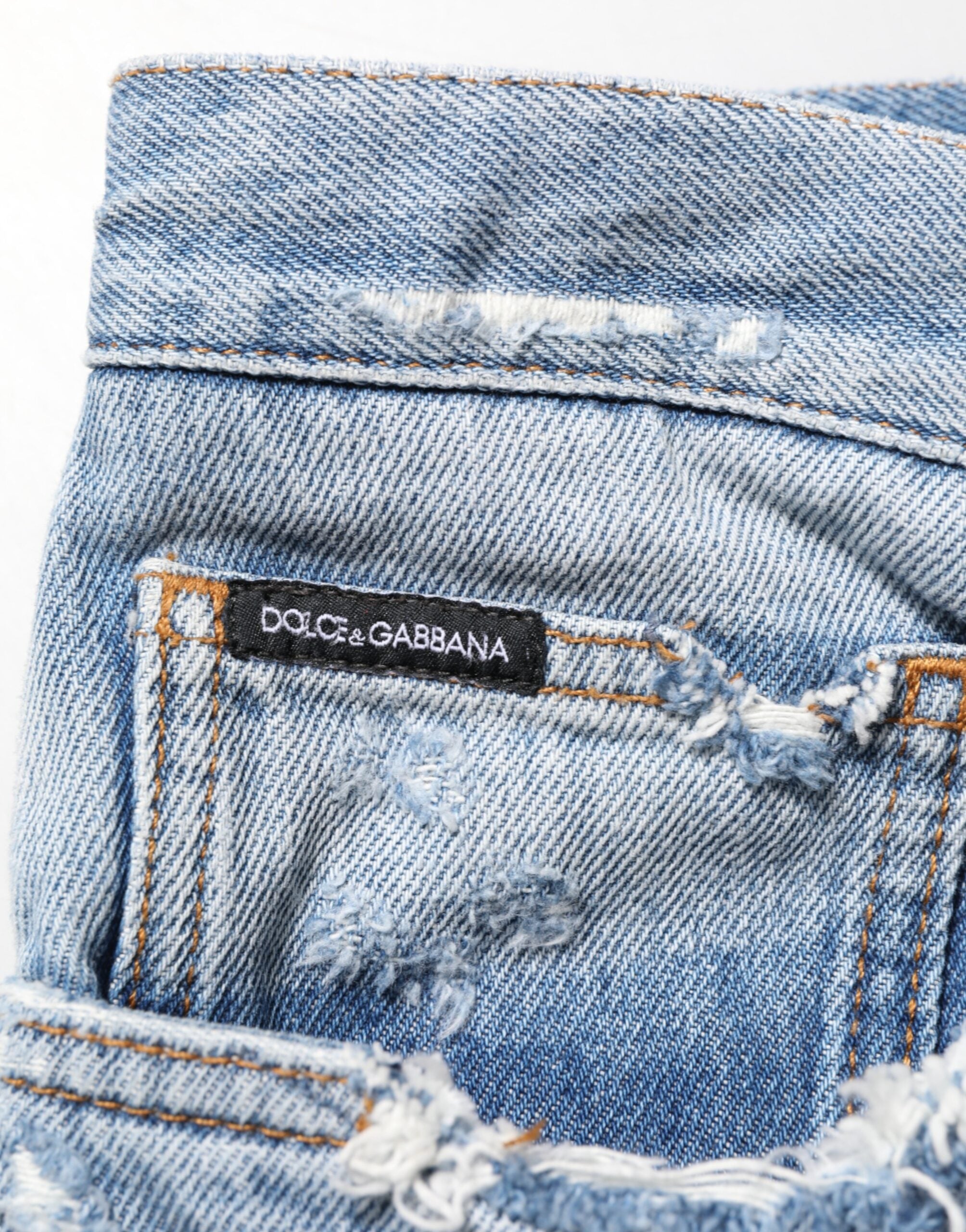 Dolce & Gabbana Blaue Distressed Ripped Denim Hose Jeans