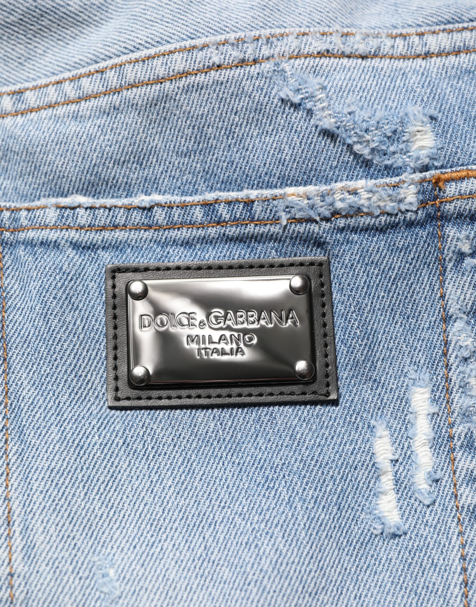 Dolce & Gabbana Blaue Distressed Ripped Denim Hose Jeans