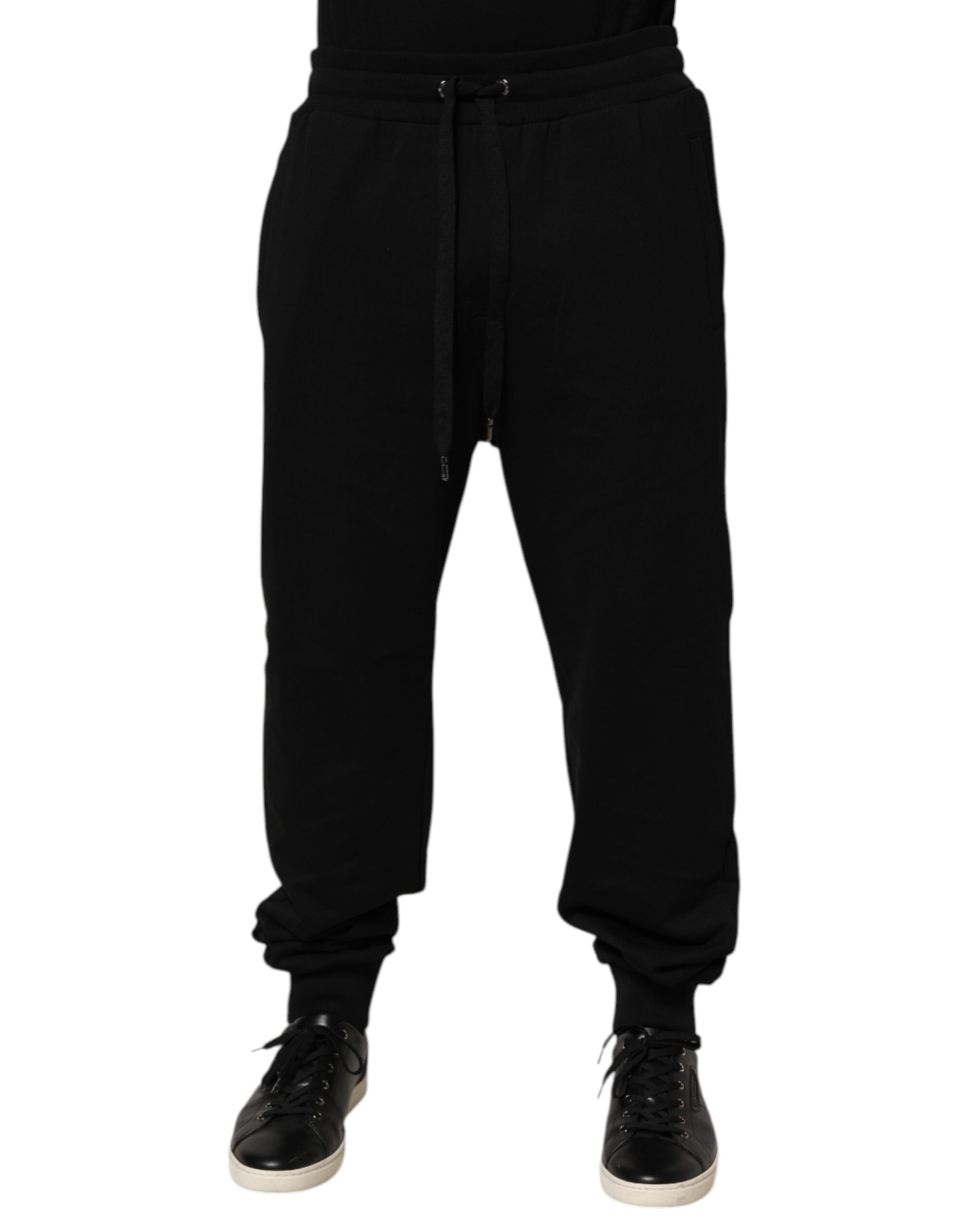 Dolce & Gabbana Schwarze Baumwoll-Sweatpants mit Kordelzug und Logo