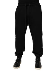 Dolce & Gabbana Schwarze Baumwoll-Sweatpants mit Kordelzug und Logo