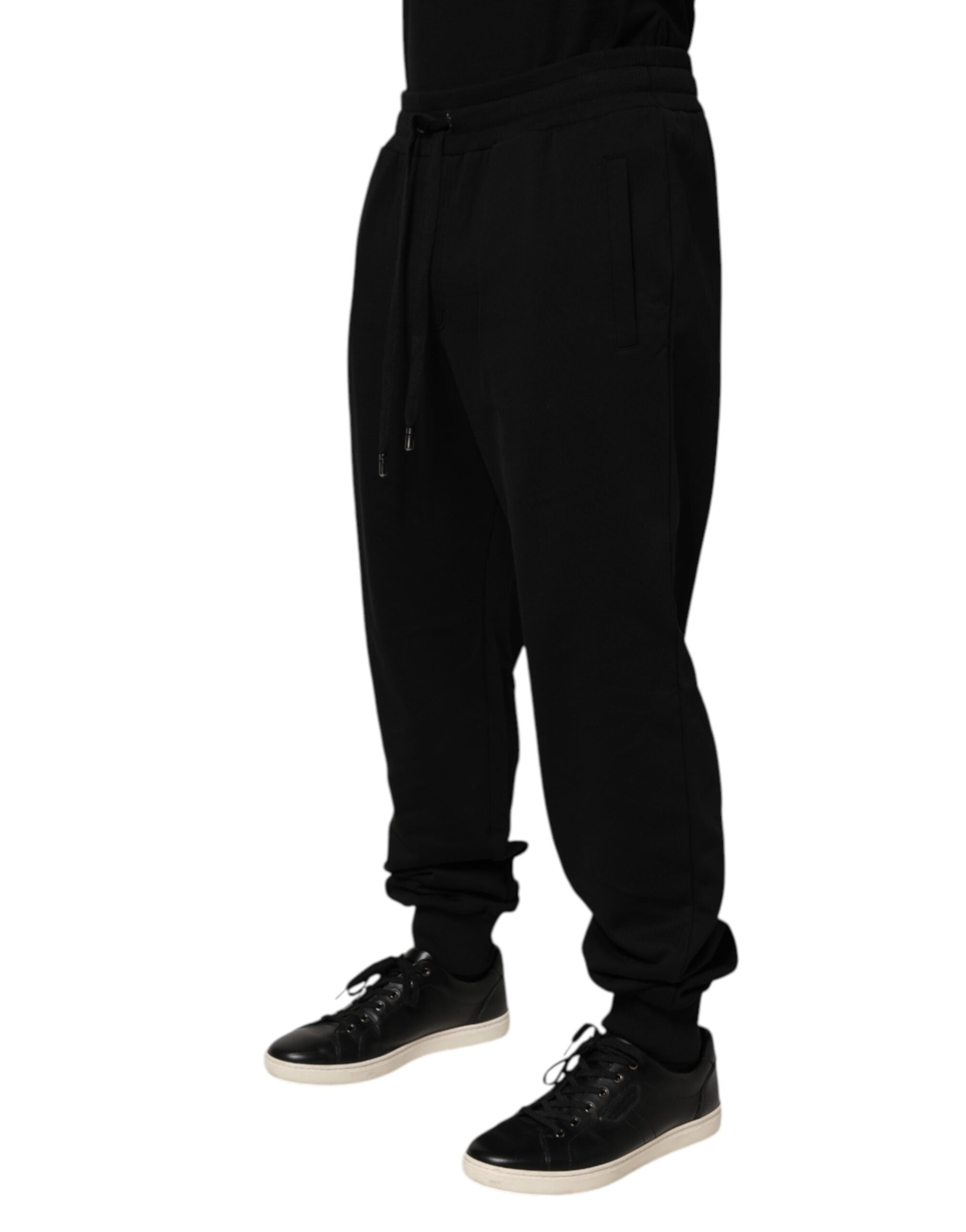 Dolce & Gabbana Schwarze Baumwoll-Sweatpants mit Kordelzug und Logo