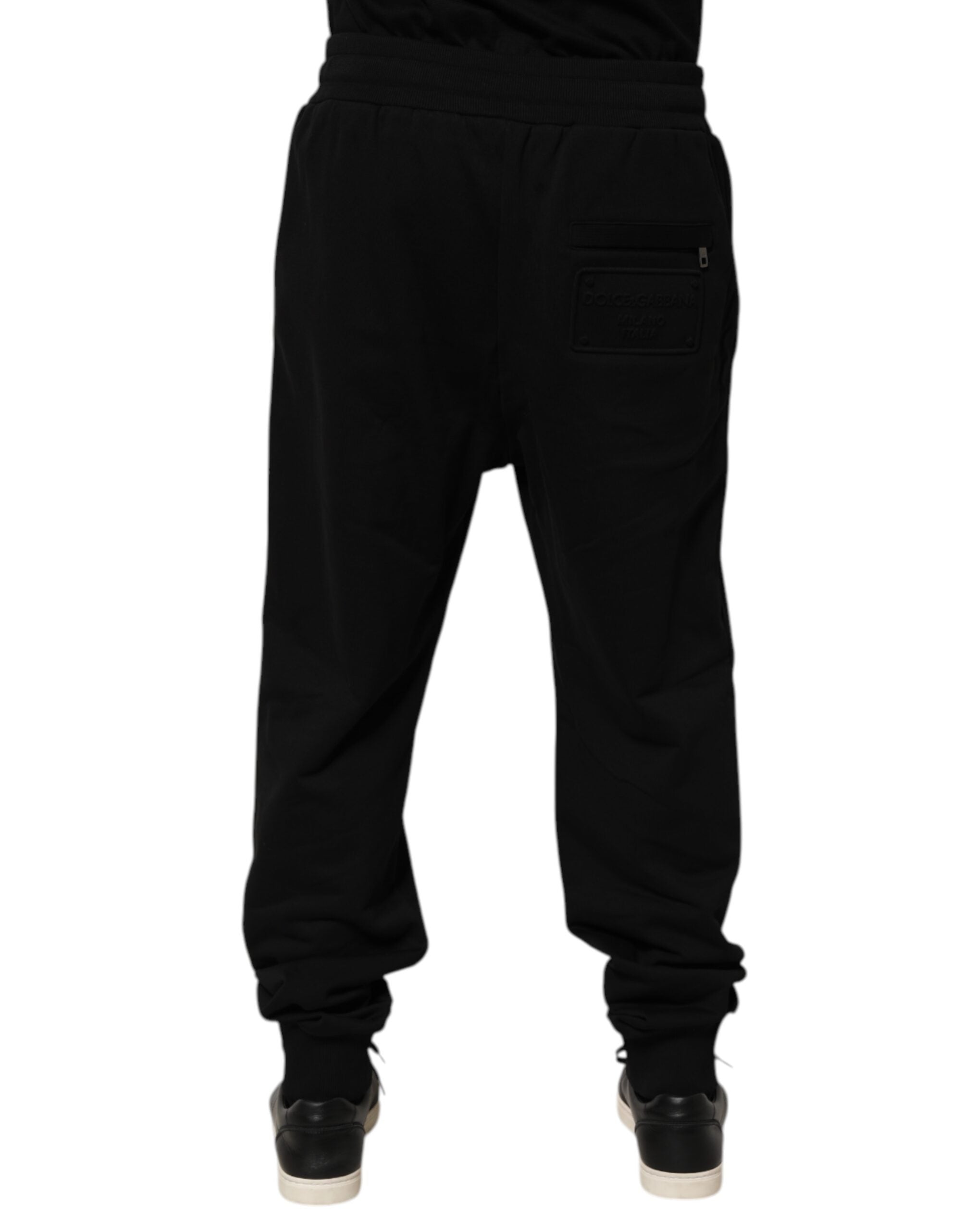 Dolce & Gabbana Schwarze Baumwoll-Sweatpants mit Kordelzug und Logo