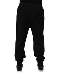 Dolce & Gabbana Schwarze Baumwoll-Sweatpants mit Kordelzug und Logo