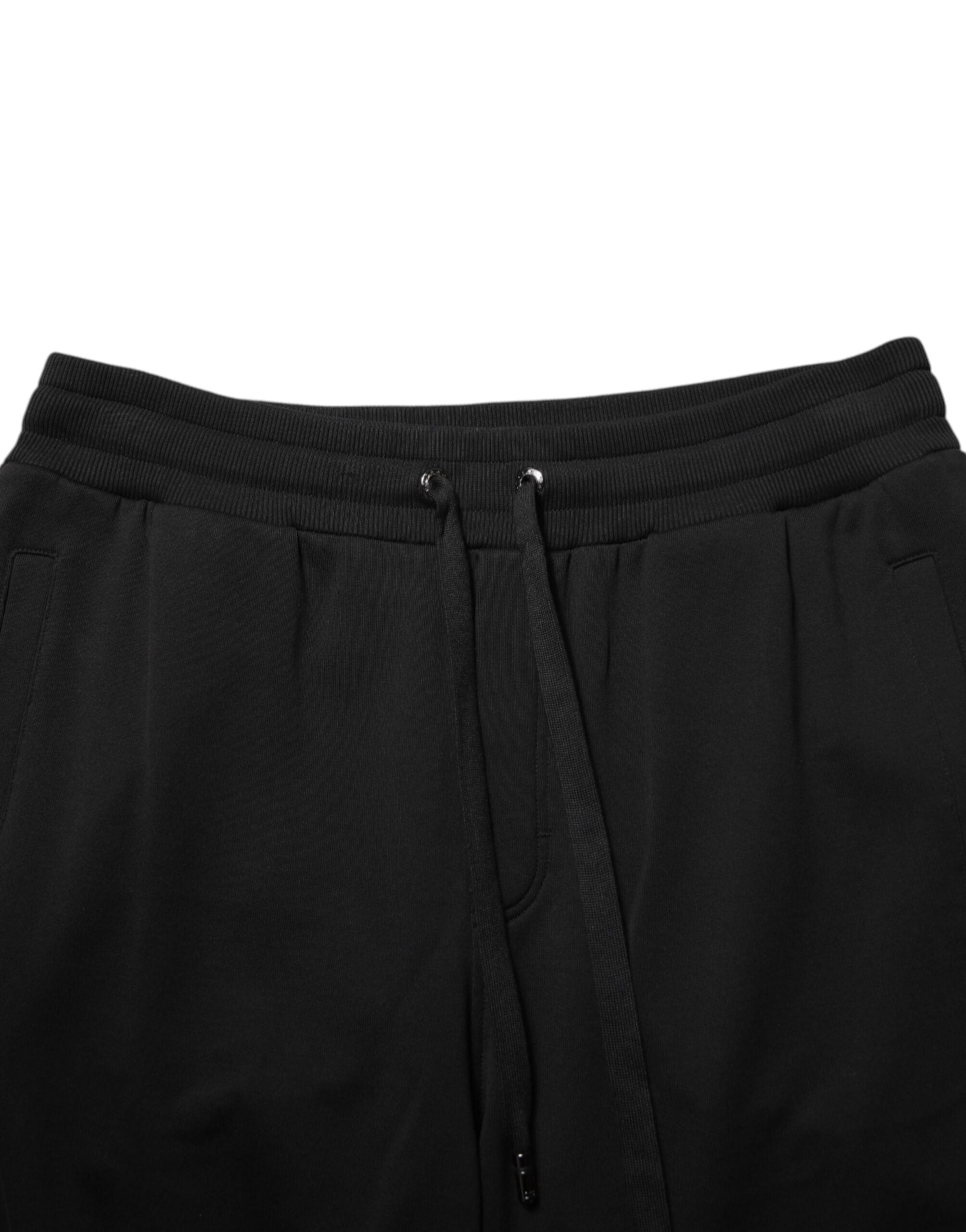 Dolce & Gabbana Schwarze Baumwoll-Sweatpants mit Kordelzug und Logo
