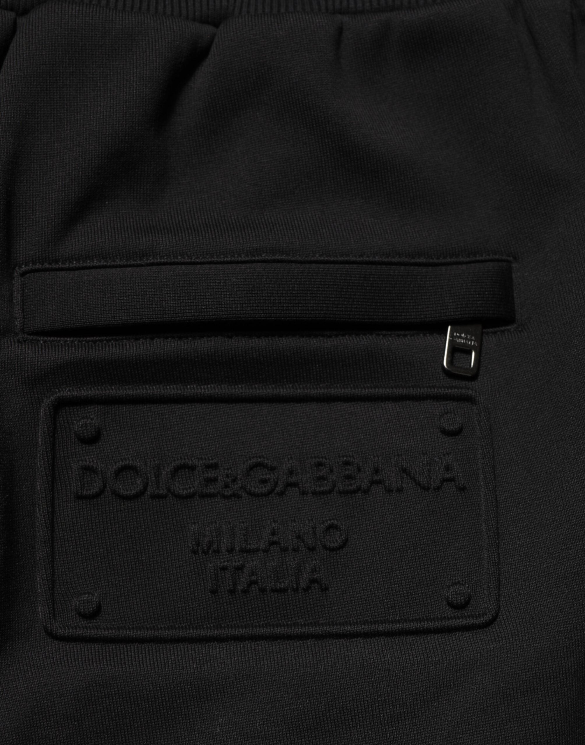 Dolce & Gabbana Schwarze Baumwoll-Sweatpants mit Kordelzug und Logo