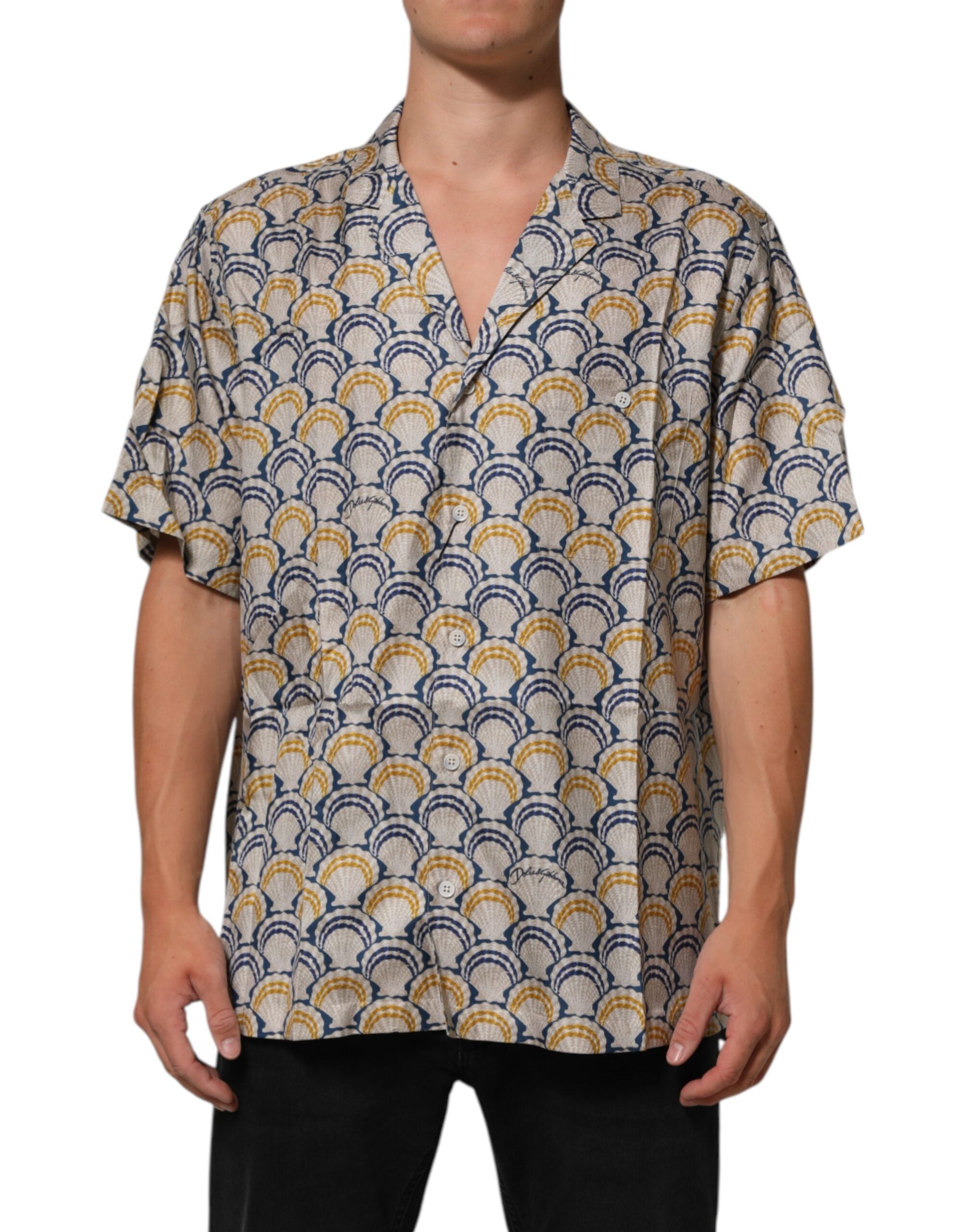 Dolce & Gabbana Hawaii Hemd aus cremefarbener Baumwolle und Seide mit Muscheldruck