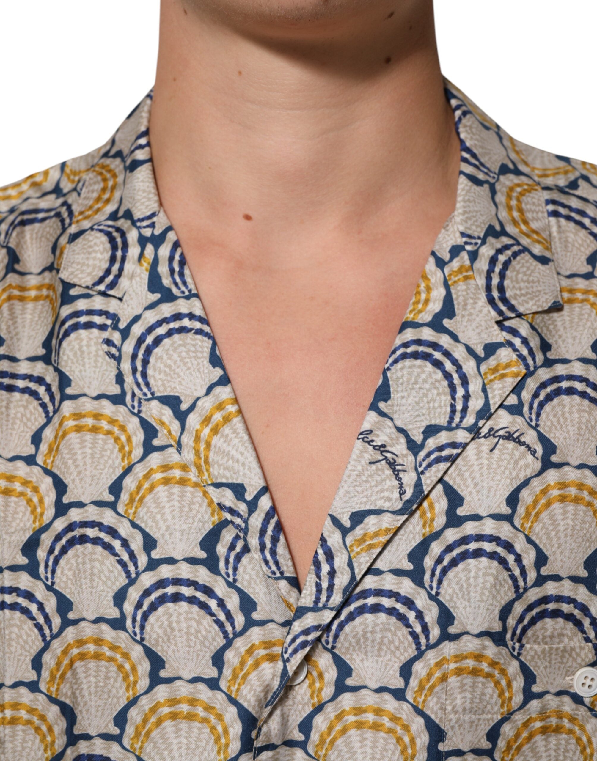 Dolce & Gabbana Hawaii Hemd aus cremefarbener Baumwolle und Seide mit Muscheldruck