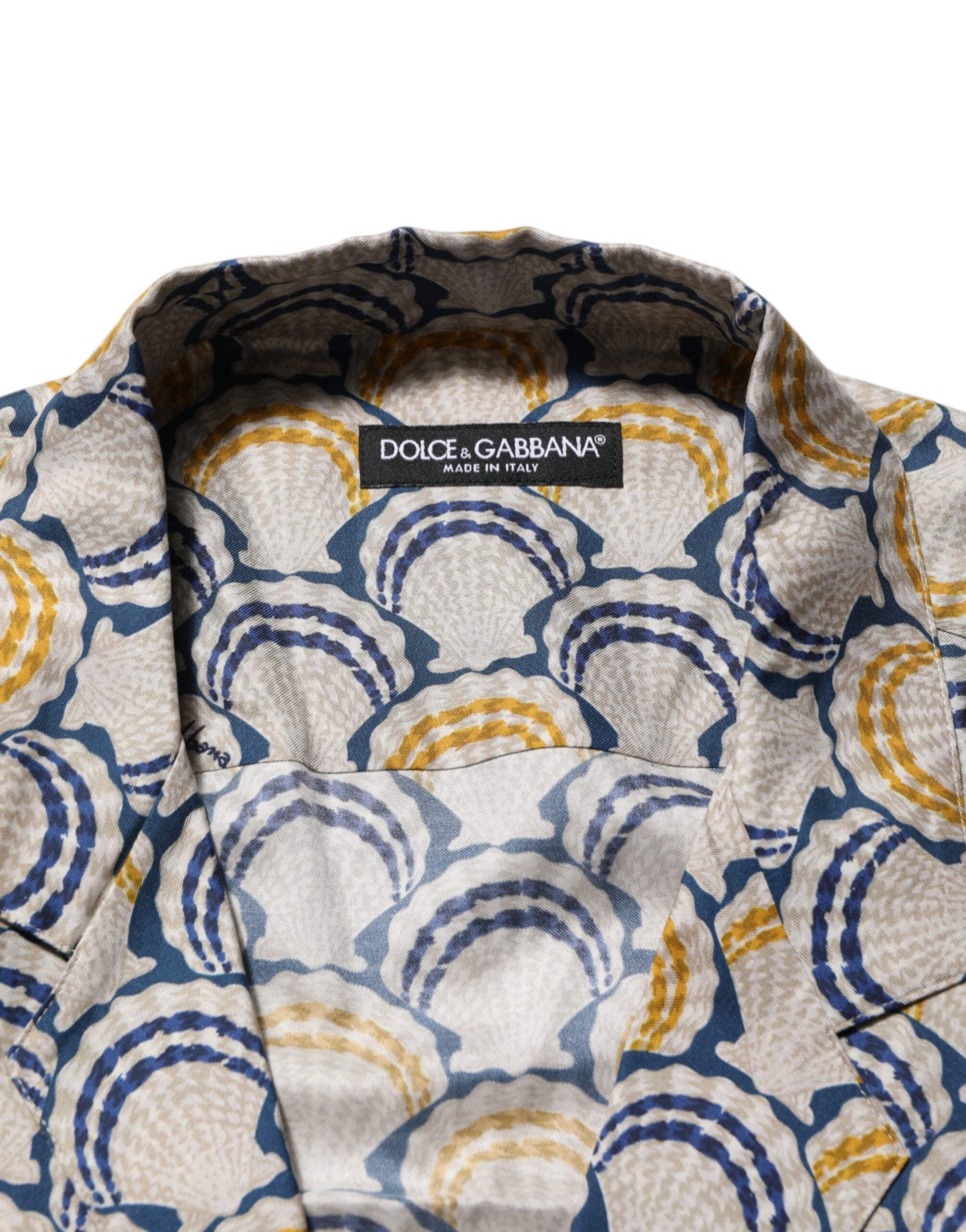 Dolce & Gabbana Hawaii Hemd aus cremefarbener Baumwolle und Seide mit Muscheldruck