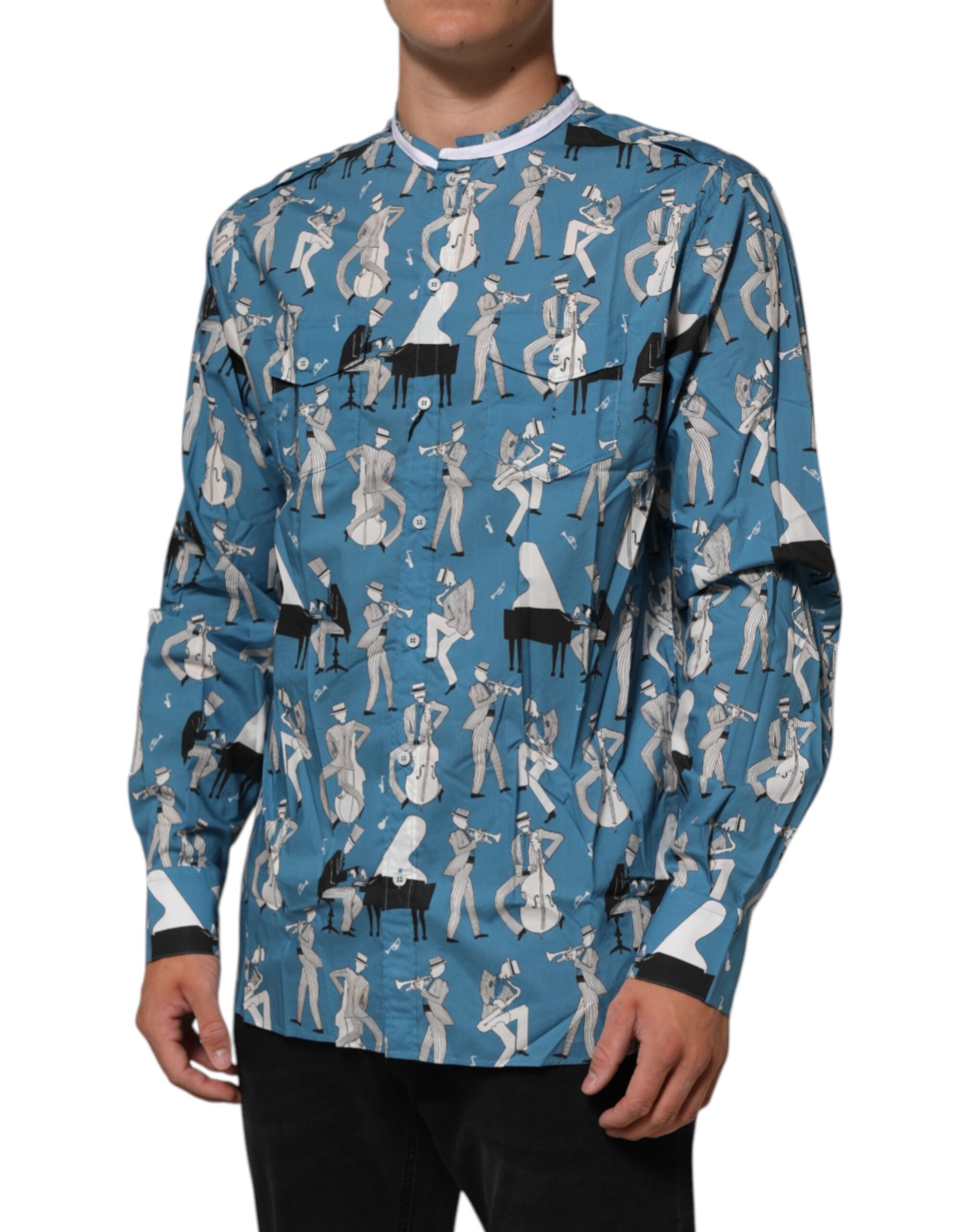 Dolce & Gabbana Blauw Jazz Overhemd met Print en Knoopsluiting van Katoen