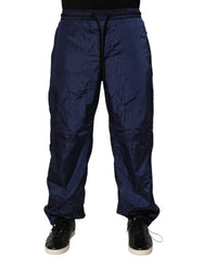 Dolce & Gabbana Blaue Nylon Straight Jogger Sweatpants Hose