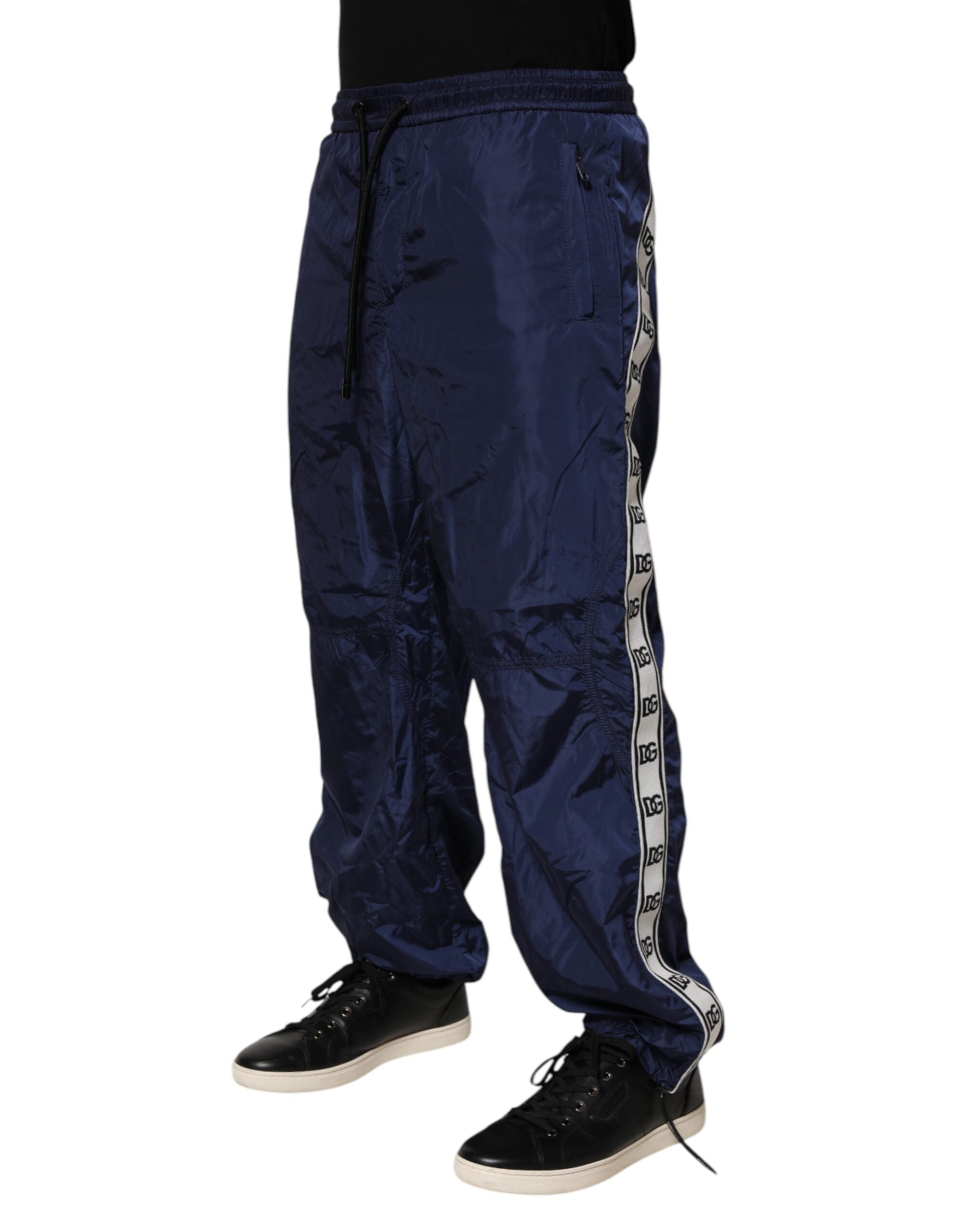 Dolce & Gabbana Blaue Nylon Straight Jogger Sweatpants Hose