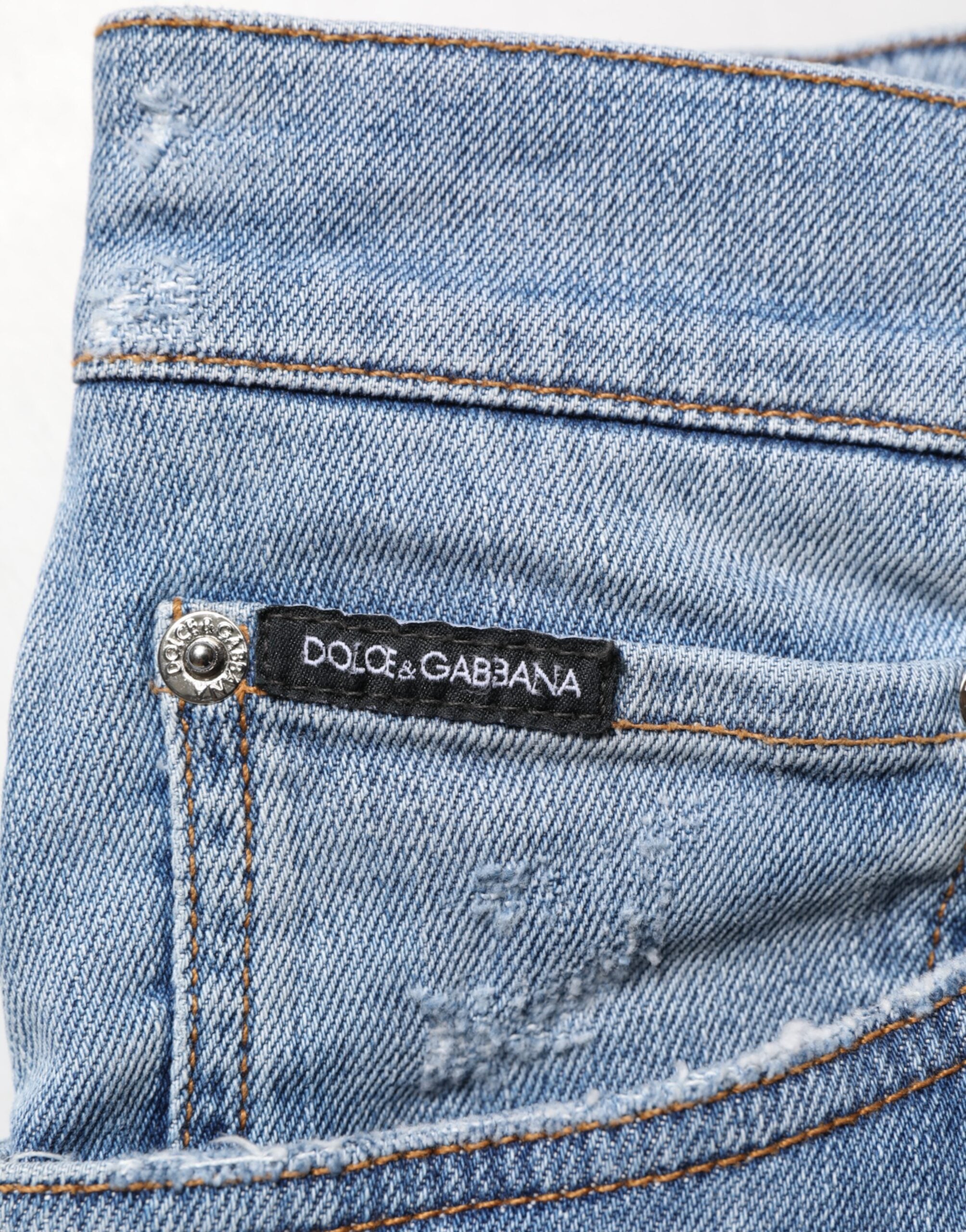 Dolce & Gabbana Blaue zerrissene Slim Fit Jeans aus Baumwoll-Denim