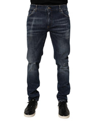 Dolce & Gabbana Donkerblauwe Gewassen Running Ripped Denim Jeans