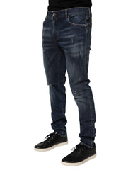 Dolce & Gabbana Donkerblauwe Gewassen Running Ripped Denim Jeans