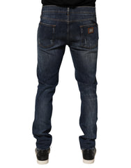 Dolce & Gabbana Donkerblauwe Gewassen Running Ripped Denim Jeans