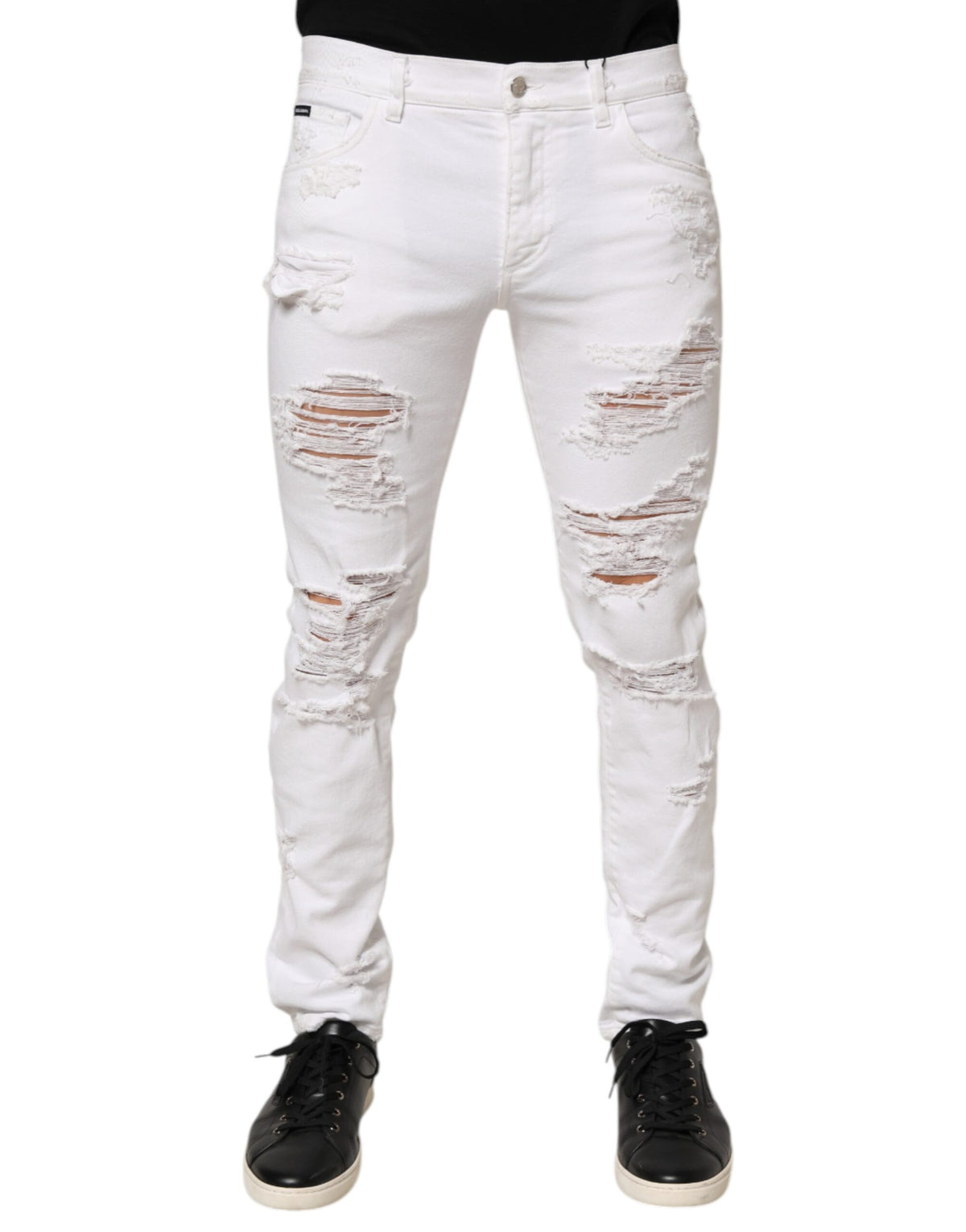 Dolce & Gabbana Weiße Distressed Ripped Denim Jeans