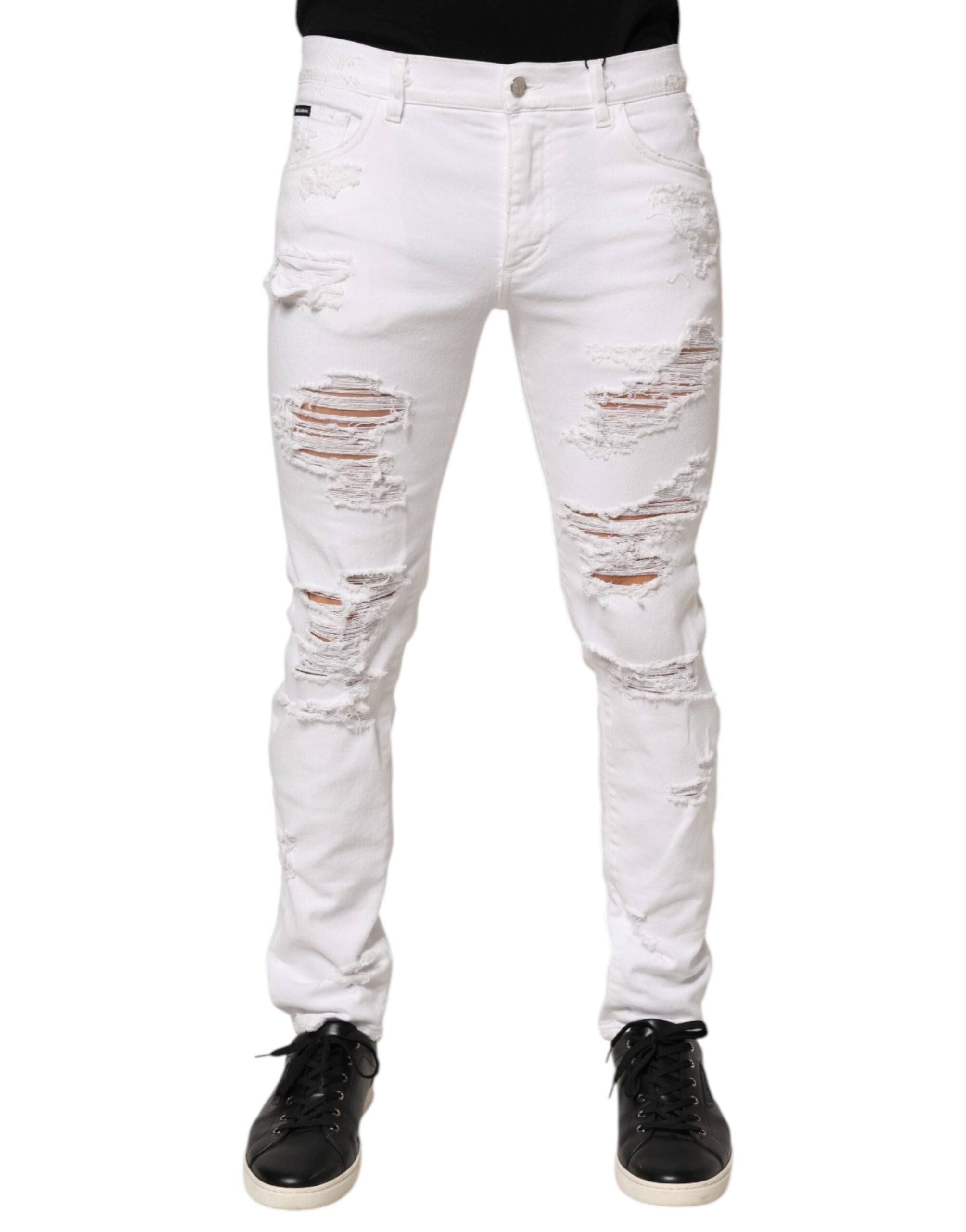 Dolce & Gabbana Weiße Distressed Ripped Denim Jeans