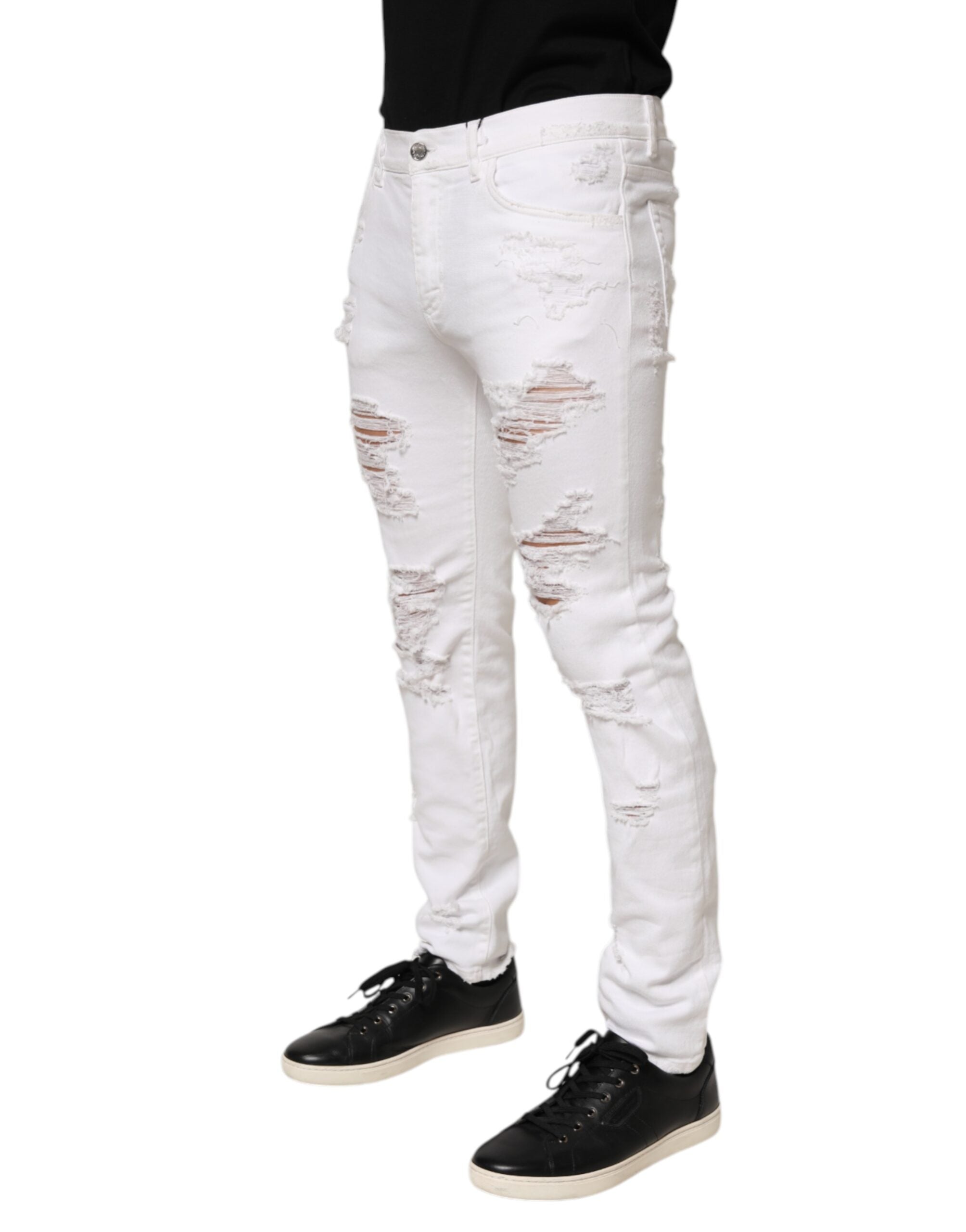 Dolce & Gabbana Weiße Distressed Ripped Denim Jeans