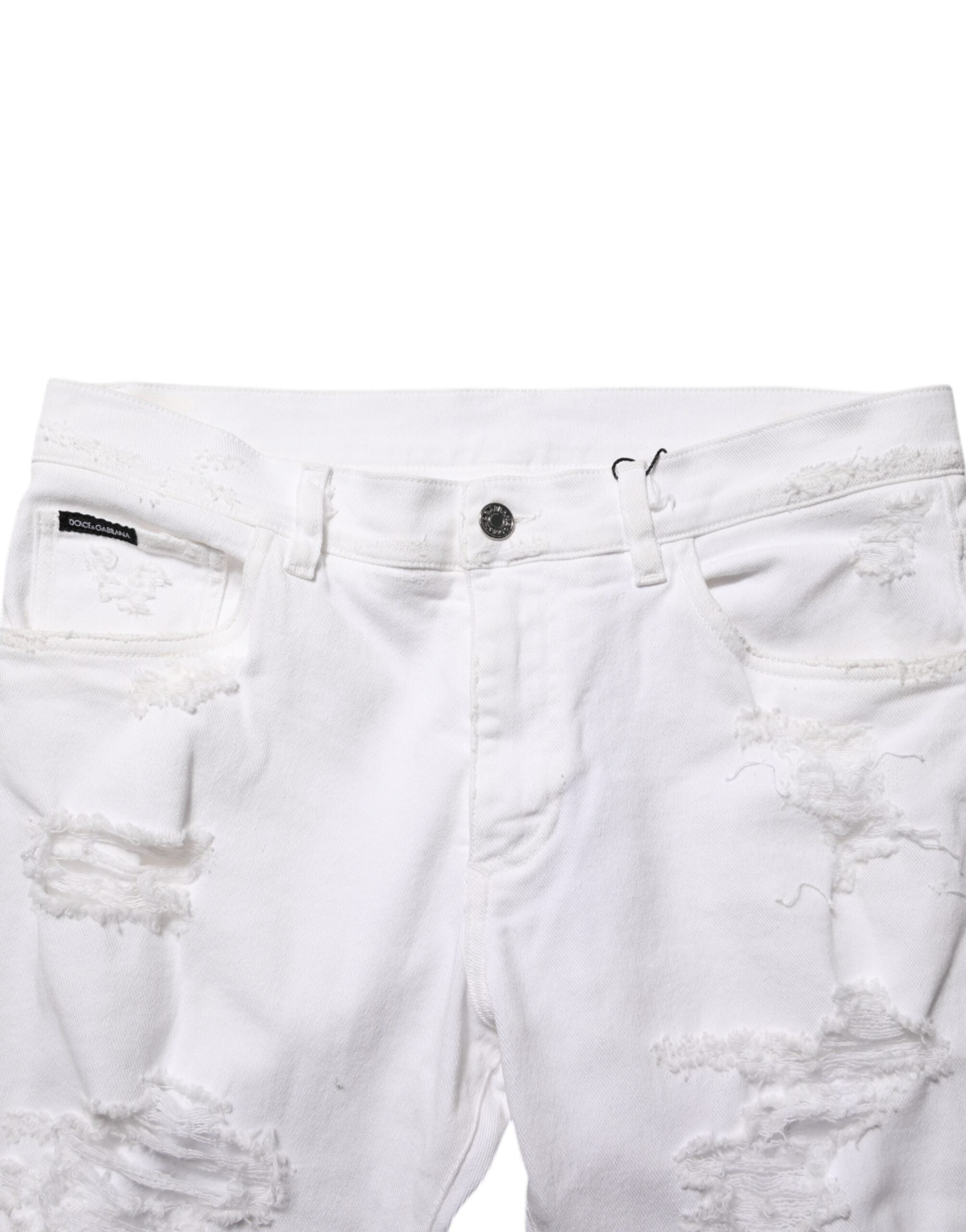 Dolce & Gabbana Weiße Distressed Ripped Denim Jeans