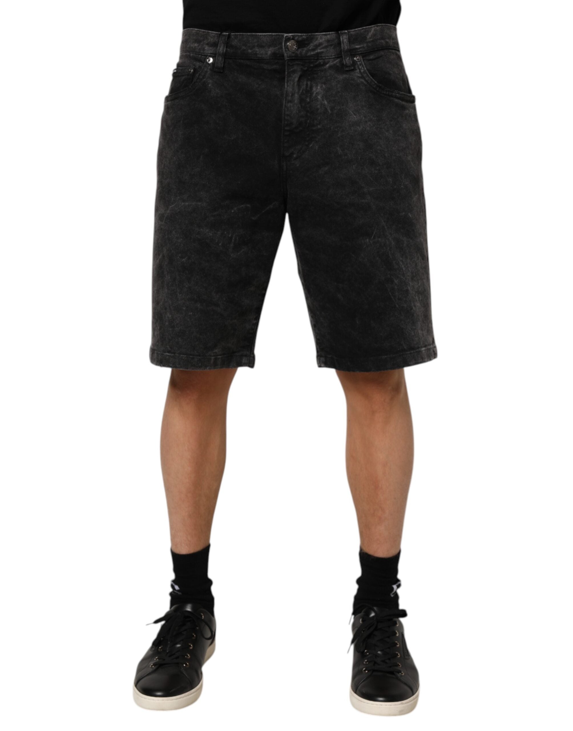 Dolce & Gabbana Schwarze Bermuda-Jeansshorts für Herren aus Baumwolle mit mittlerer Bundhöhe