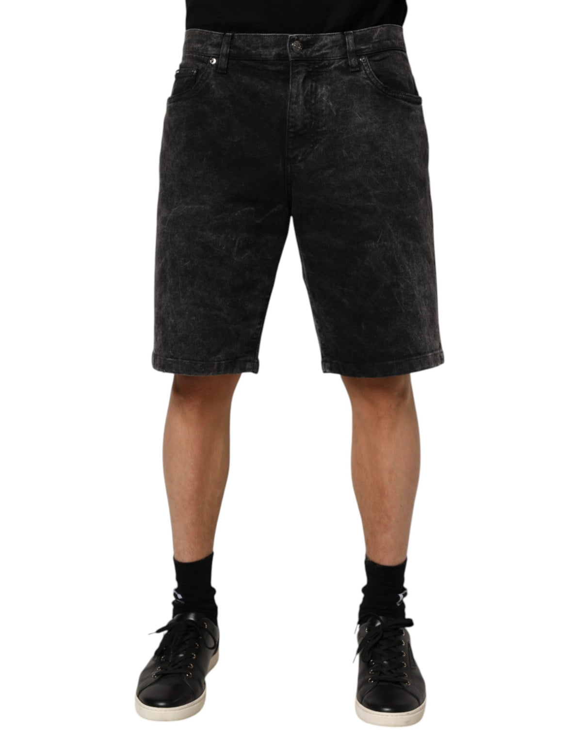 Dolce & Gabbana Schwarze Bermuda-Jeansshorts für Herren aus Baumwolle mit mittlerer Bundhöhe