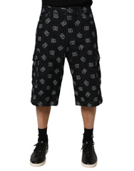 Dolce & Gabbana Zwarte Monogram Denim Cargo Bermuda Shorts voor heren