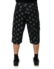Dolce & Gabbana Zwarte Monogram Denim Cargo Bermuda Shorts voor heren