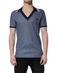 Dolce & Gabbana Blauwe V-hals Polo T-shirt van Zijdemix met Kraag