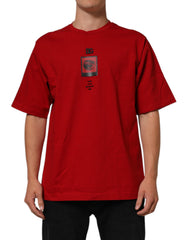 Dolce & Gabbana Rotes Logo Eye Print Baumwoll-T-Shirt mit kurzen Ärmeln