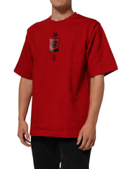 Dolce & Gabbana Rotes Logo Eye Print Baumwoll-T-Shirt mit kurzen Ärmeln