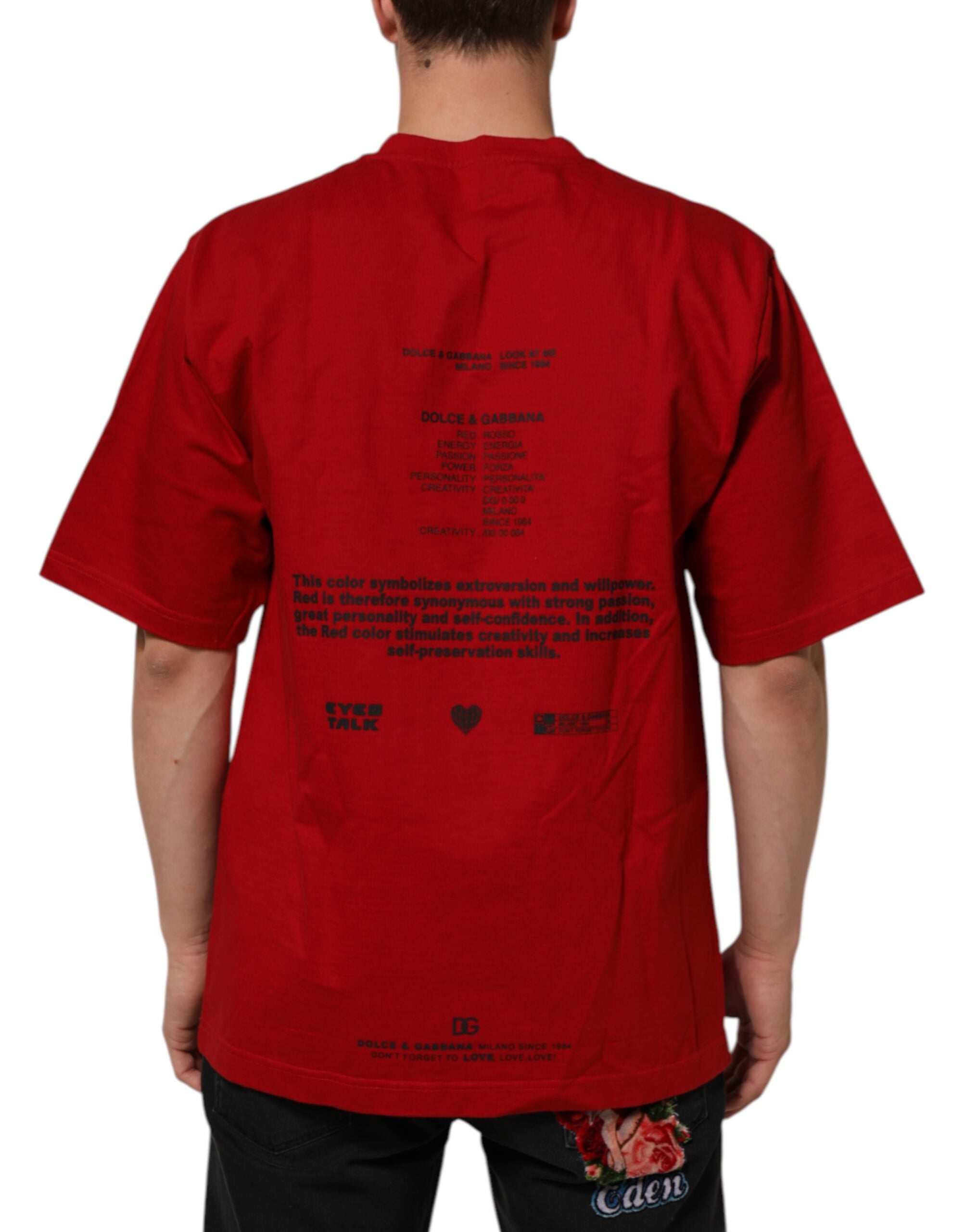 Dolce & Gabbana Rotes Logo Eye Print Baumwoll-T-Shirt mit kurzen Ärmeln