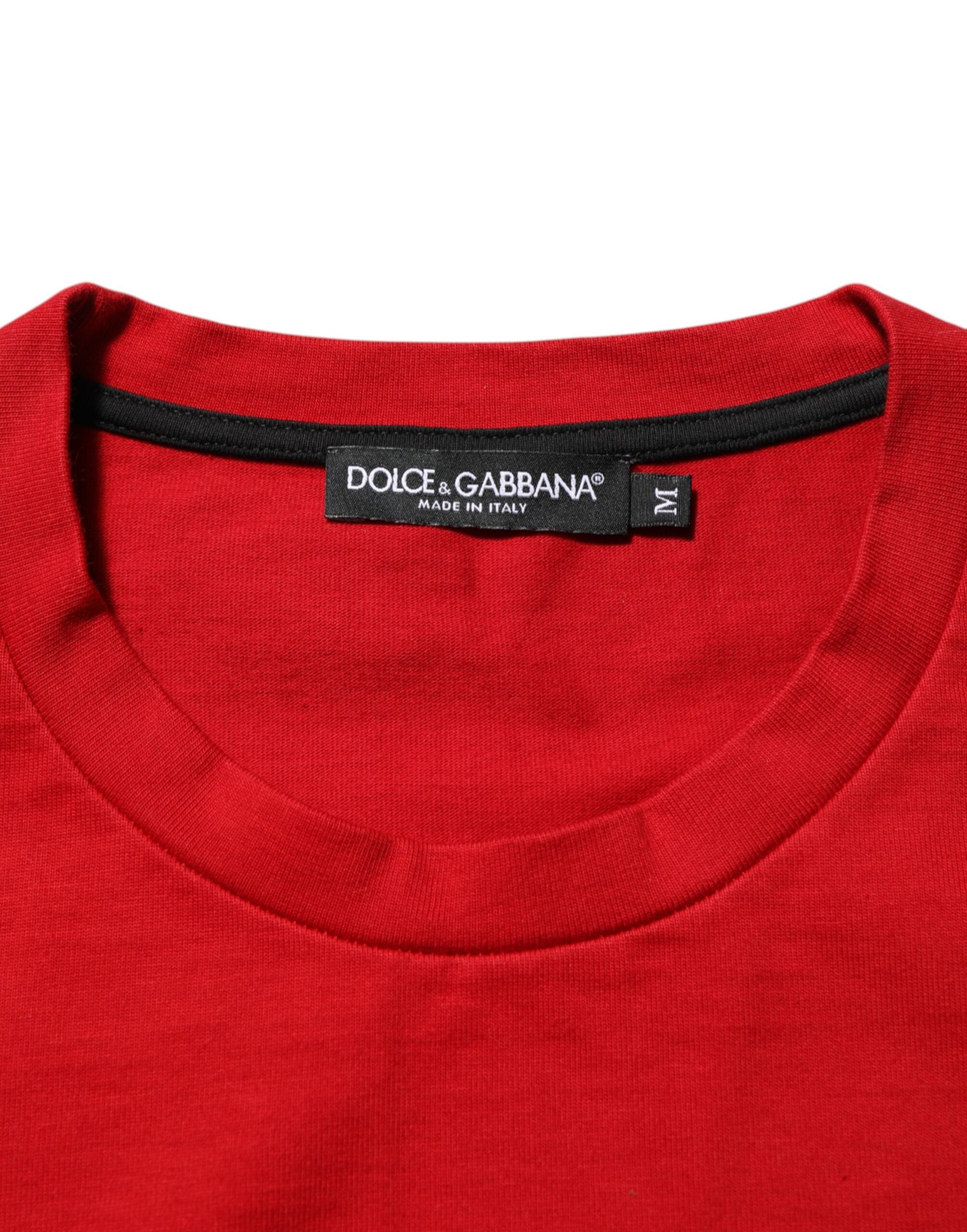 Dolce & Gabbana Rotes Logo Eye Print Baumwoll-T-Shirt mit kurzen Ärmeln