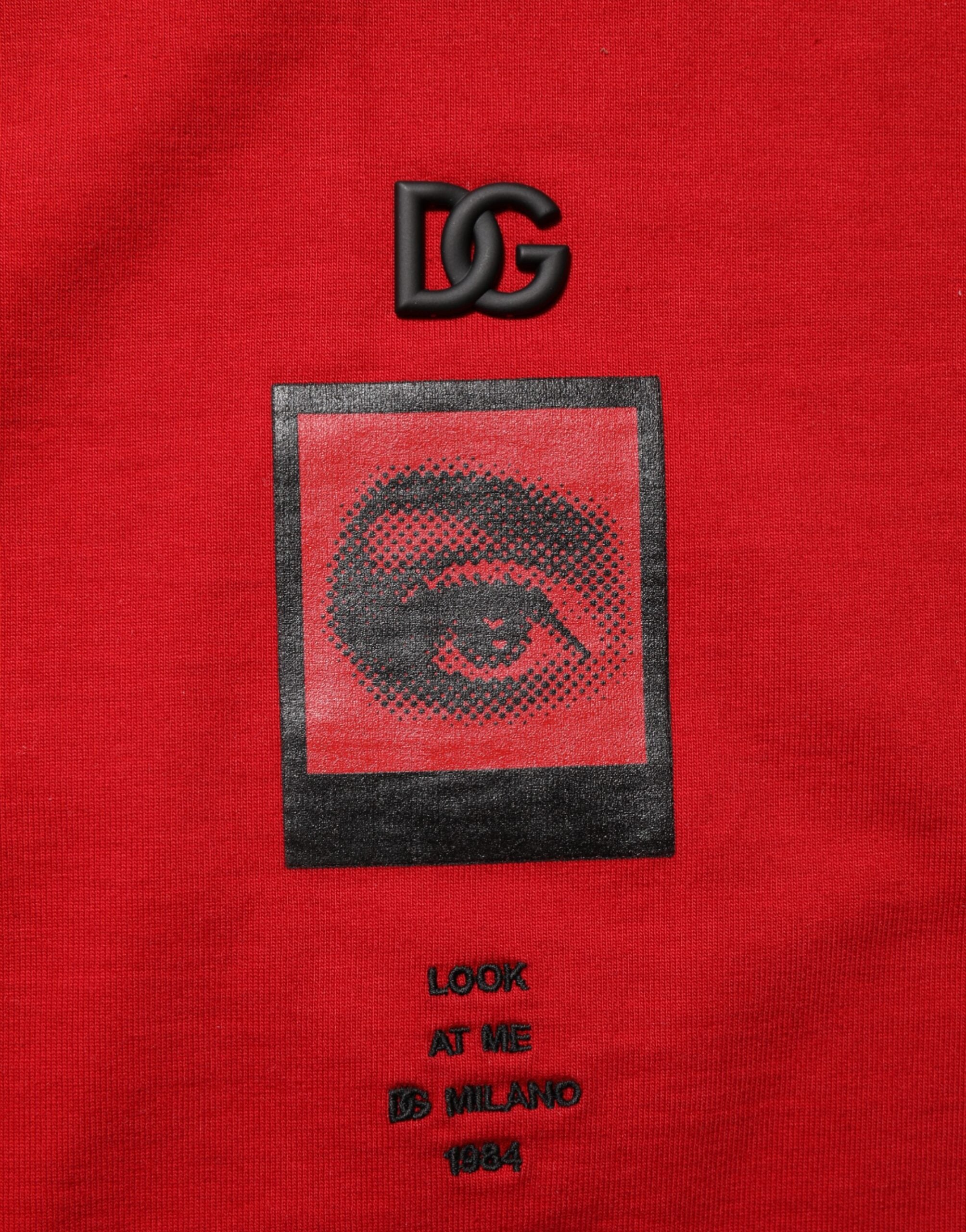 Dolce & Gabbana Rotes Logo Eye Print Baumwoll-T-Shirt mit kurzen Ärmeln