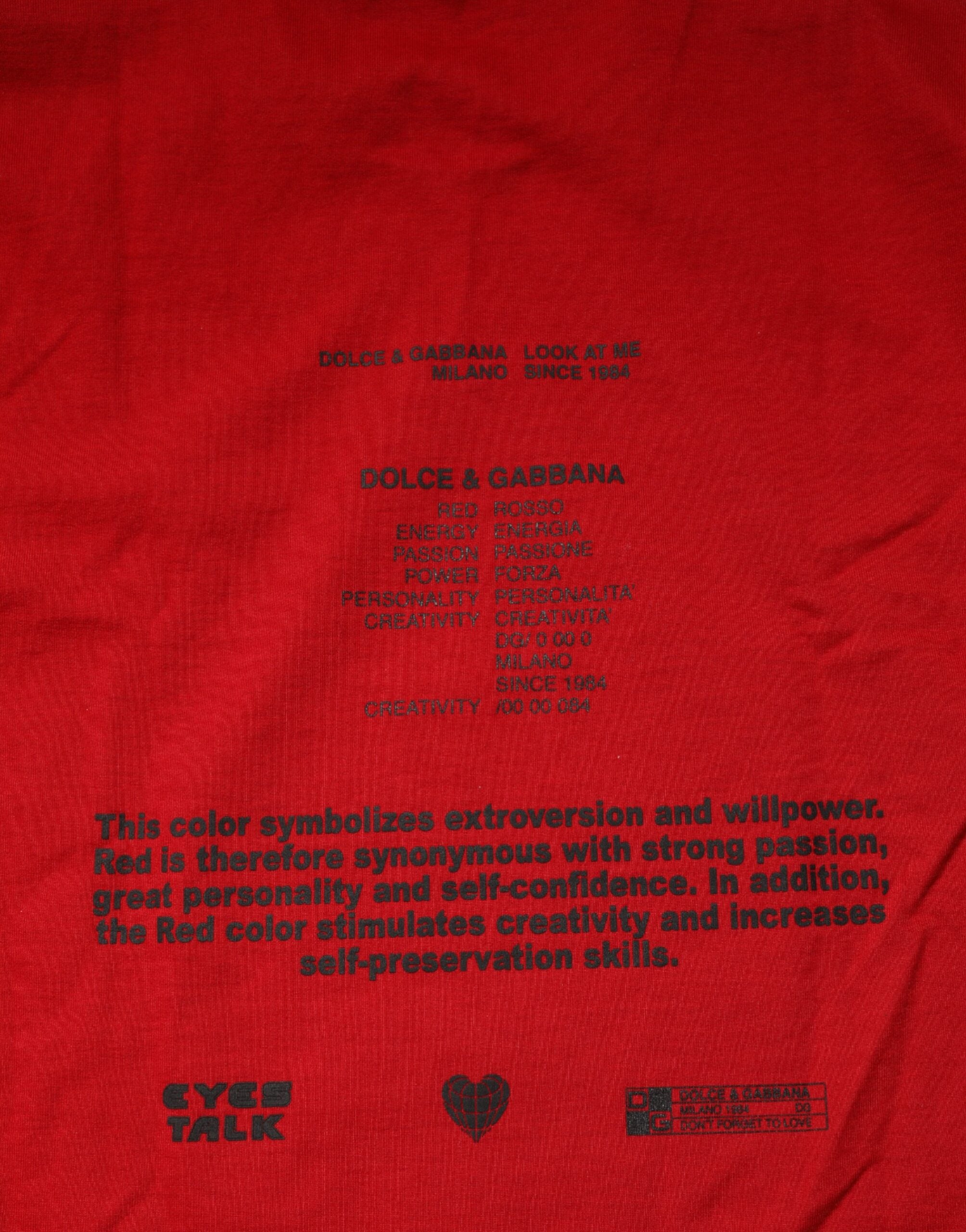 Dolce & Gabbana Rotes Logo Eye Print Baumwoll-T-Shirt mit kurzen Ärmeln