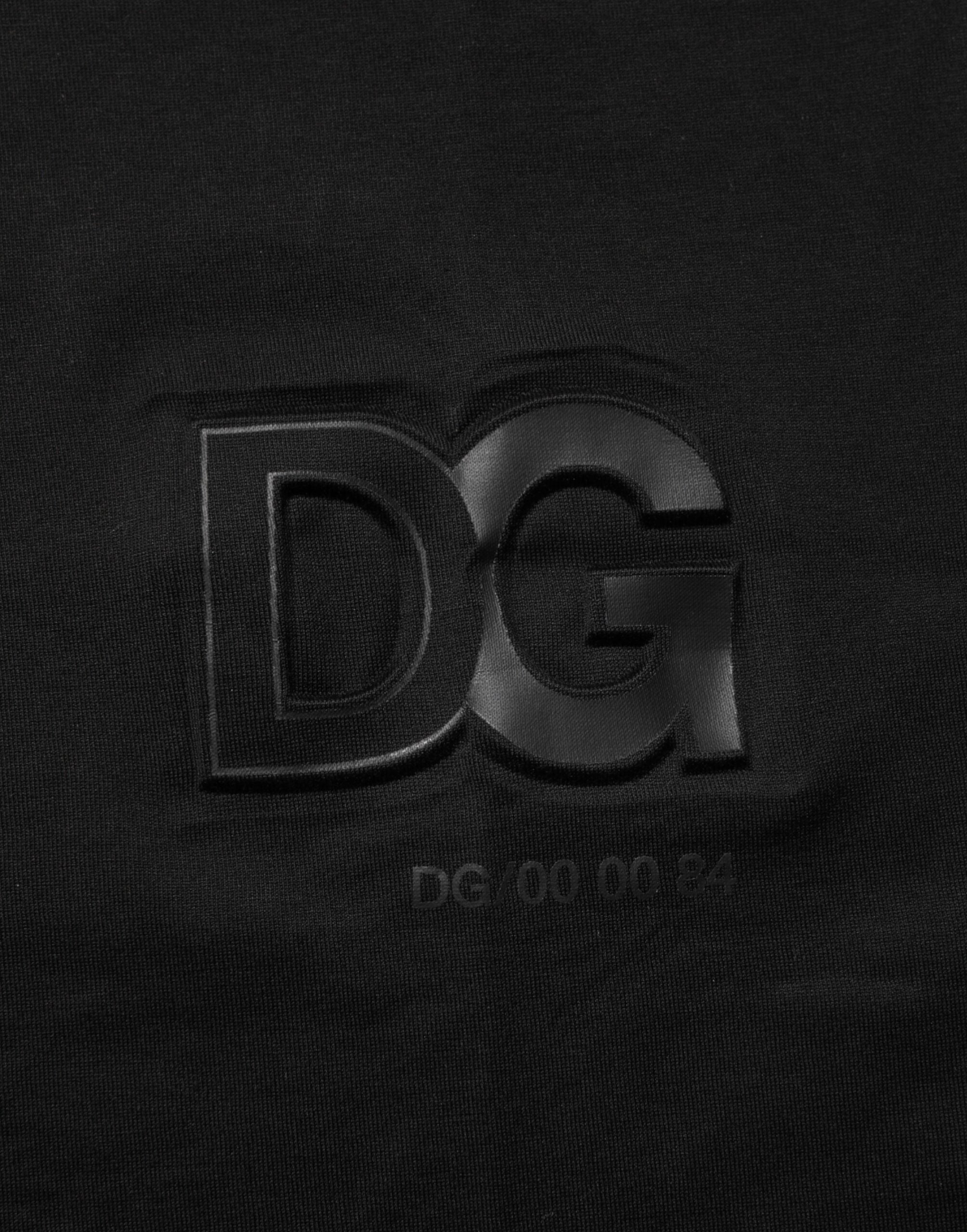 Dolce & Gabbana Schwarzes Baumwoll-Herren-T-Shirt mit Logo-Patch und Rundhalsausschnitt