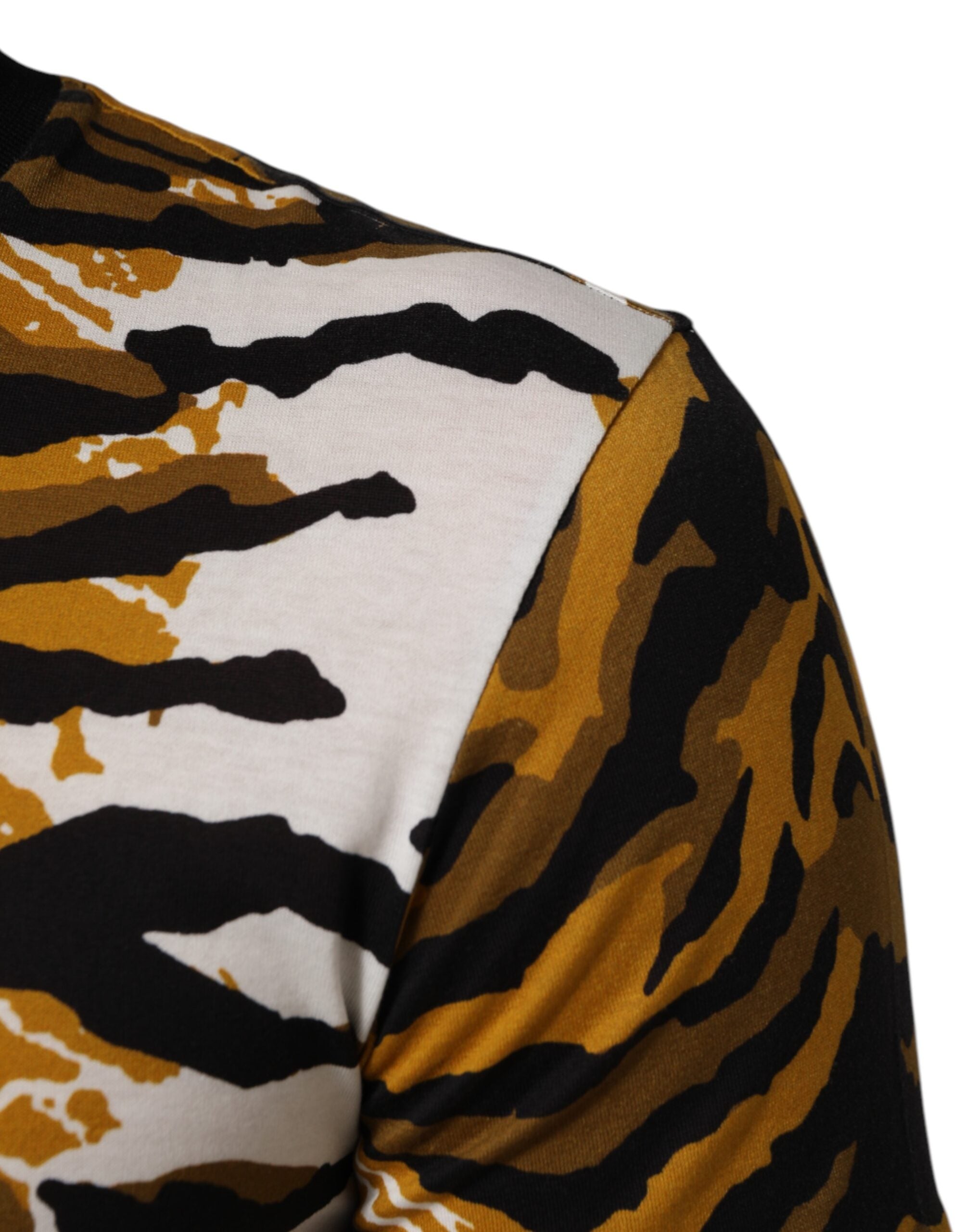 Dolce & Gabbana Herren T-Shirt mit Rundhalsausschnitt, mehrfarbigem Leoparden- und Palmenblattmuster