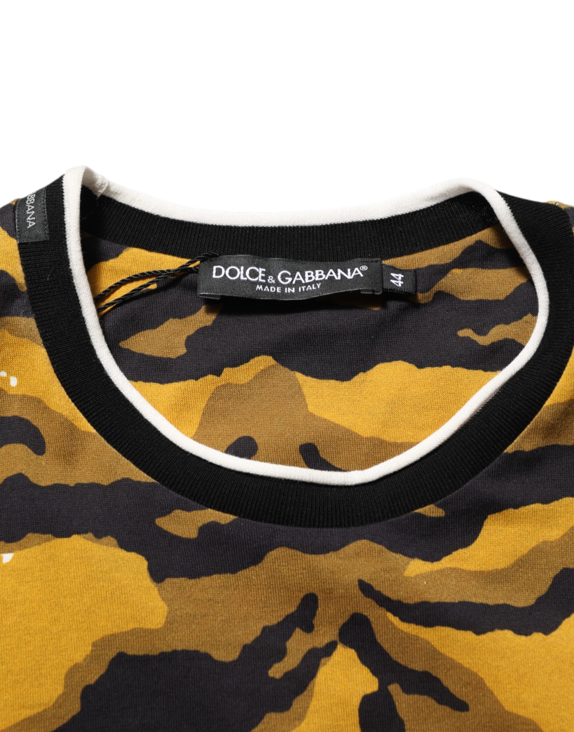Dolce & Gabbana Herren T-Shirt mit Rundhalsausschnitt, mehrfarbigem Leoparden- und Palmenblattmuster