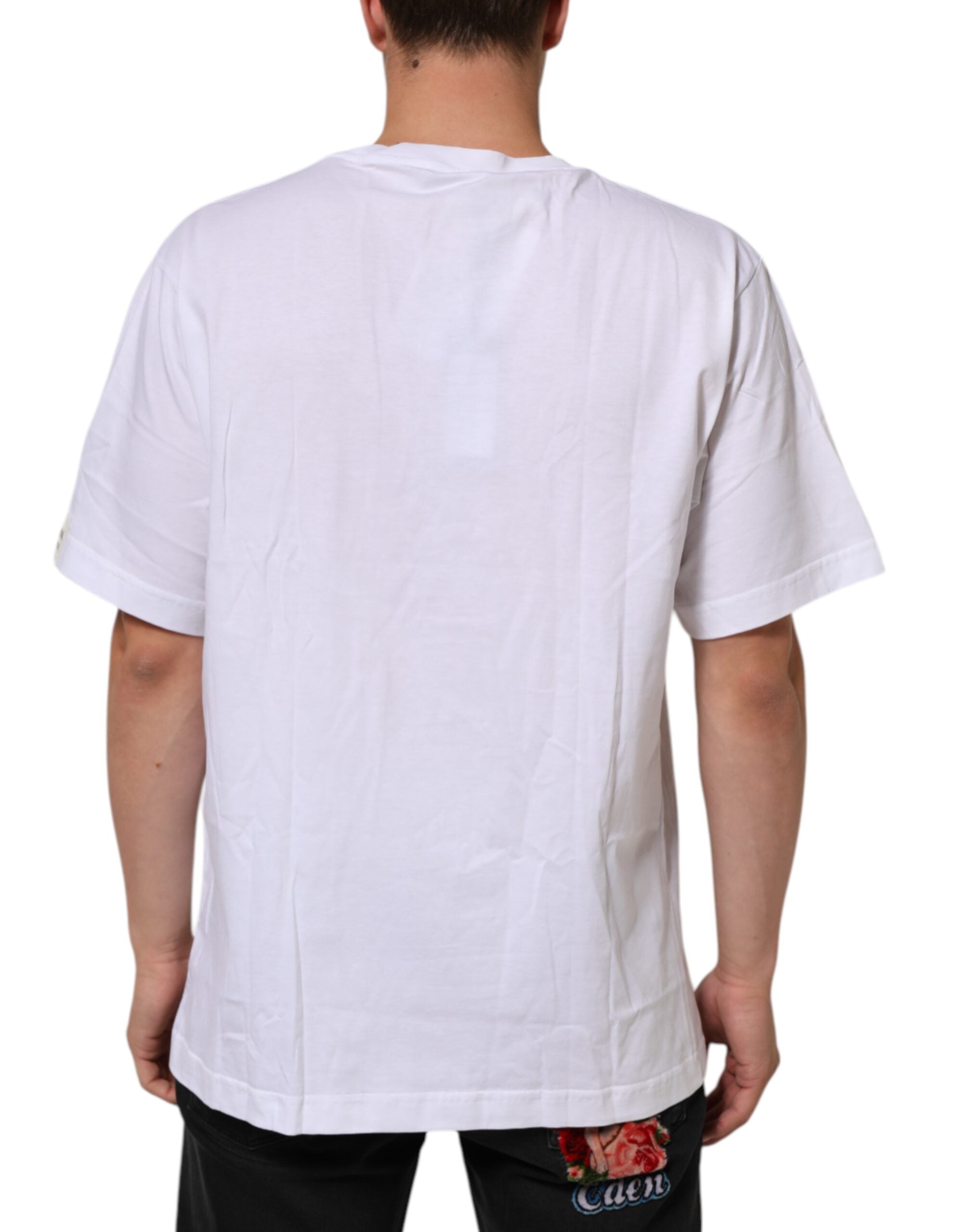 Dolce & Gabbana Weißes Baumwoll-T-Shirt mit Rundhalsausschnitt und Grafikdruck