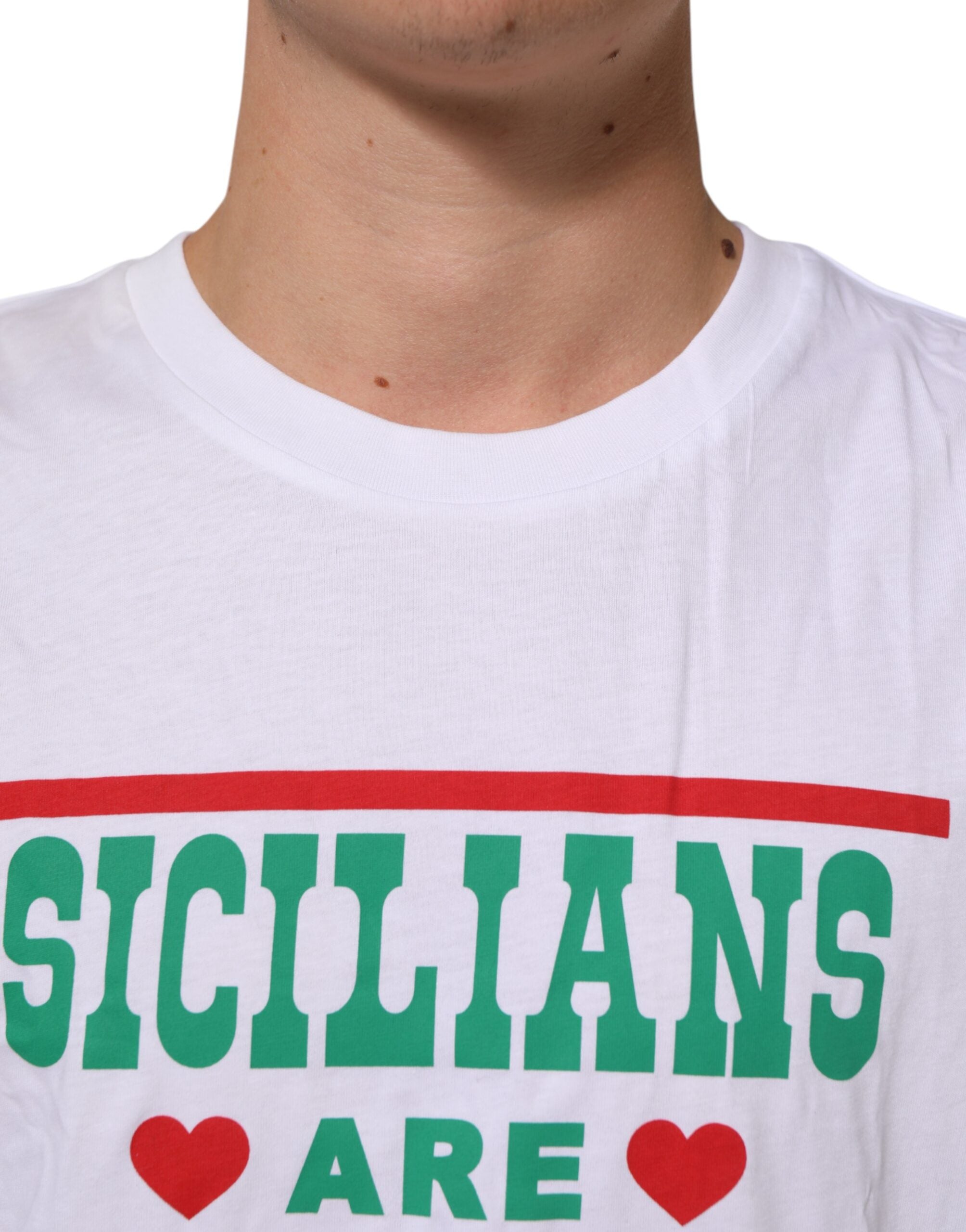 Dolce & Gabbana Weißes Baumwoll-T-Shirt mit Rundhalsausschnitt und Grafikdruck