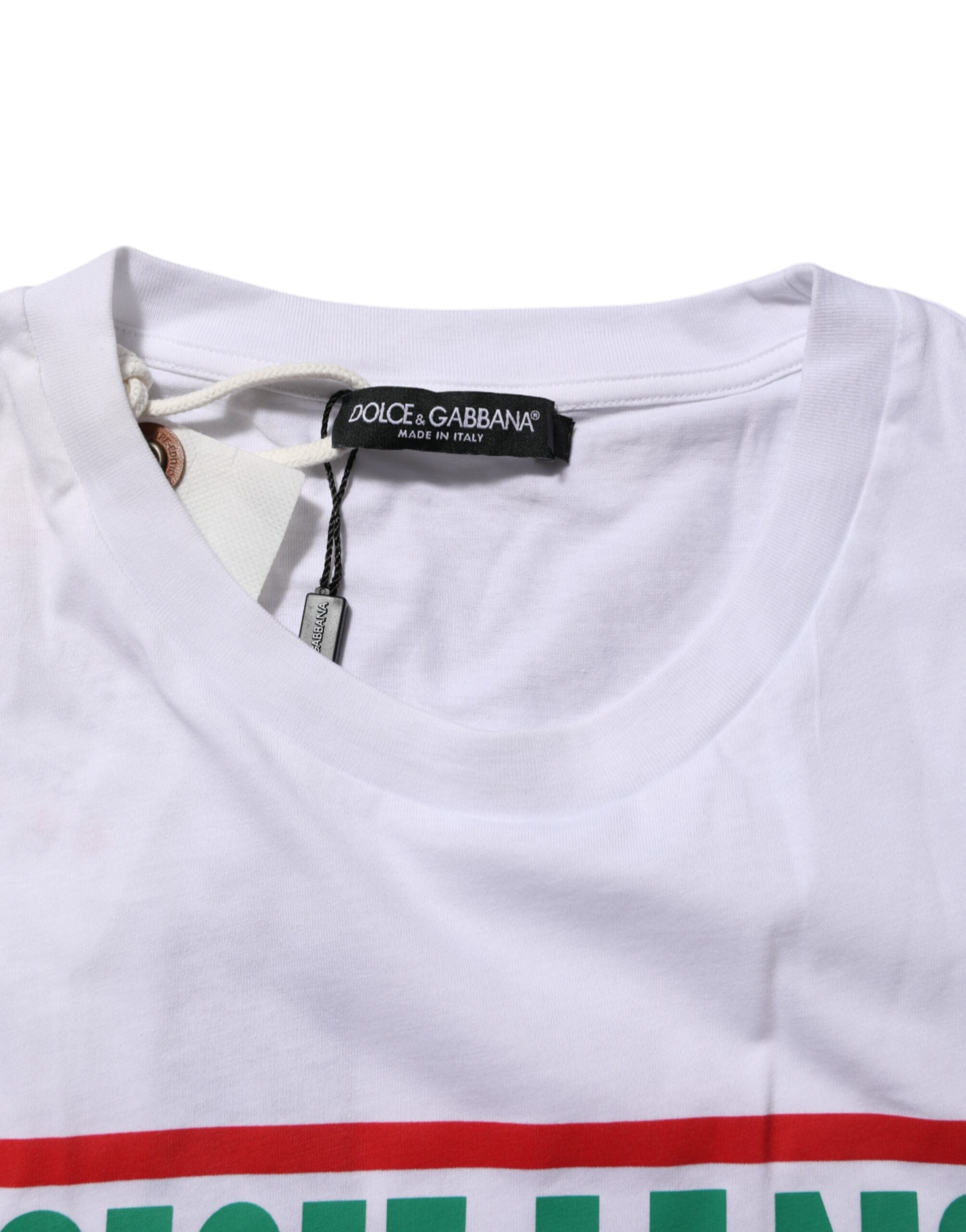 Dolce & Gabbana Weißes Baumwoll-T-Shirt mit Rundhalsausschnitt und Grafikdruck