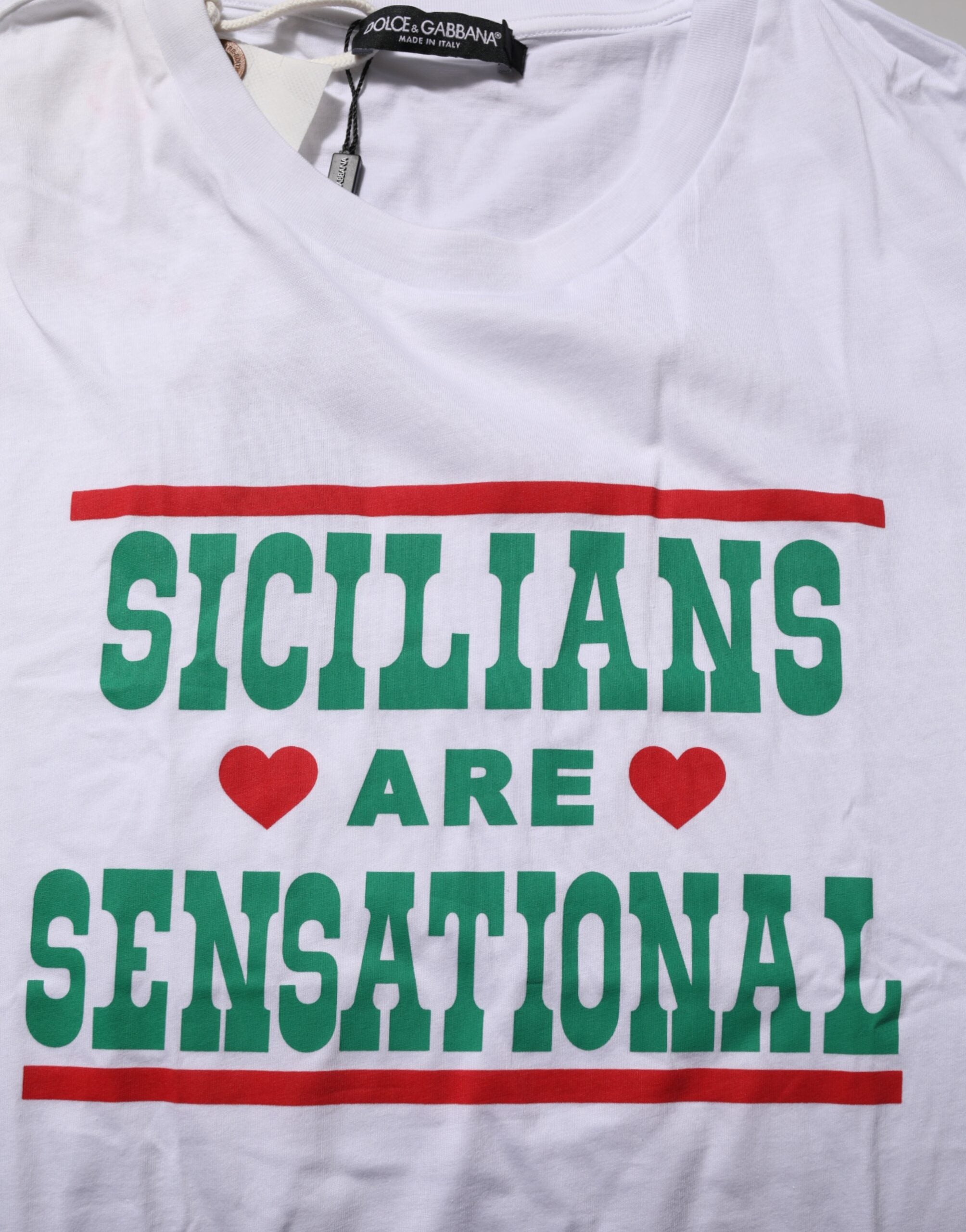 Dolce & Gabbana Weißes Baumwoll-T-Shirt mit Rundhalsausschnitt und Grafikdruck